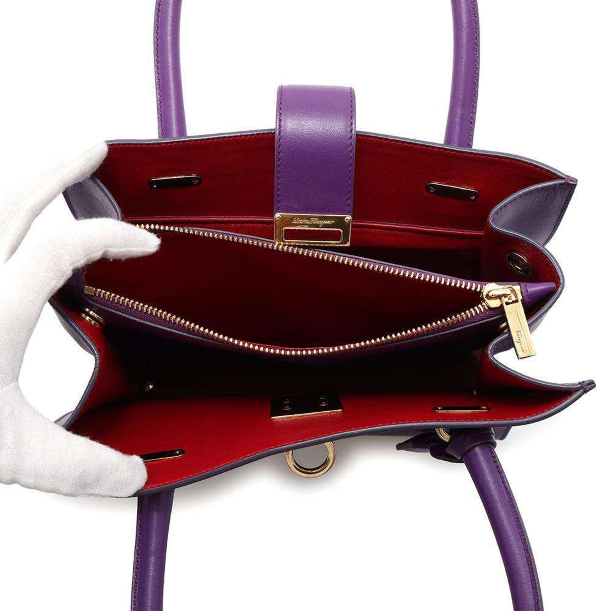 Salvatore Ferragamo Gancini, Purple, Leather, handbag