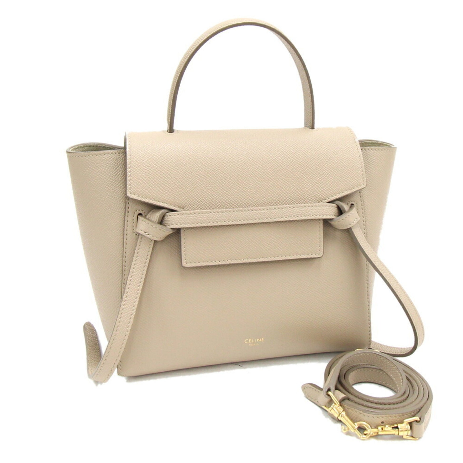 Céline Belt, Beige, Leather, handbag