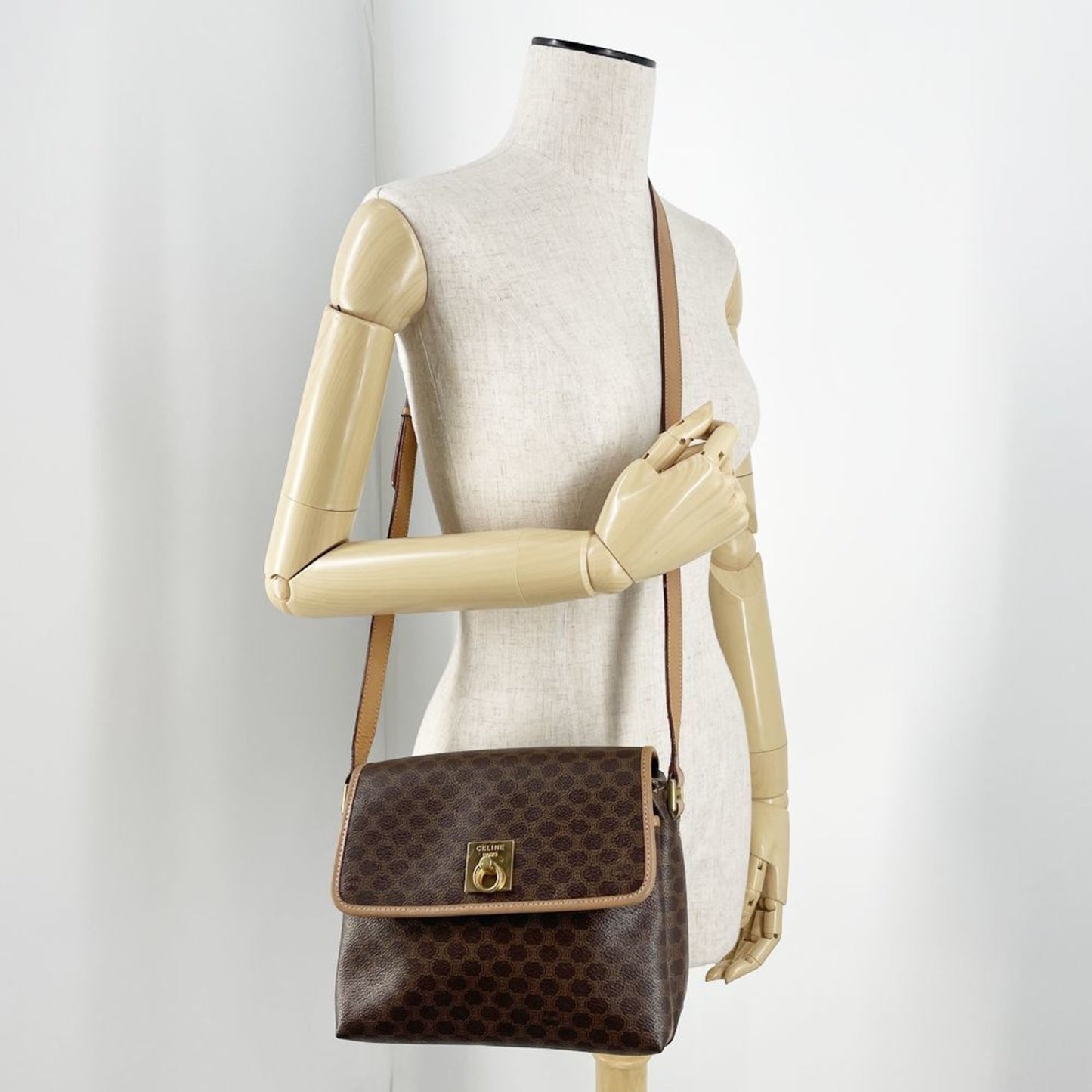 Céline, Brown, Canvas, shoulder