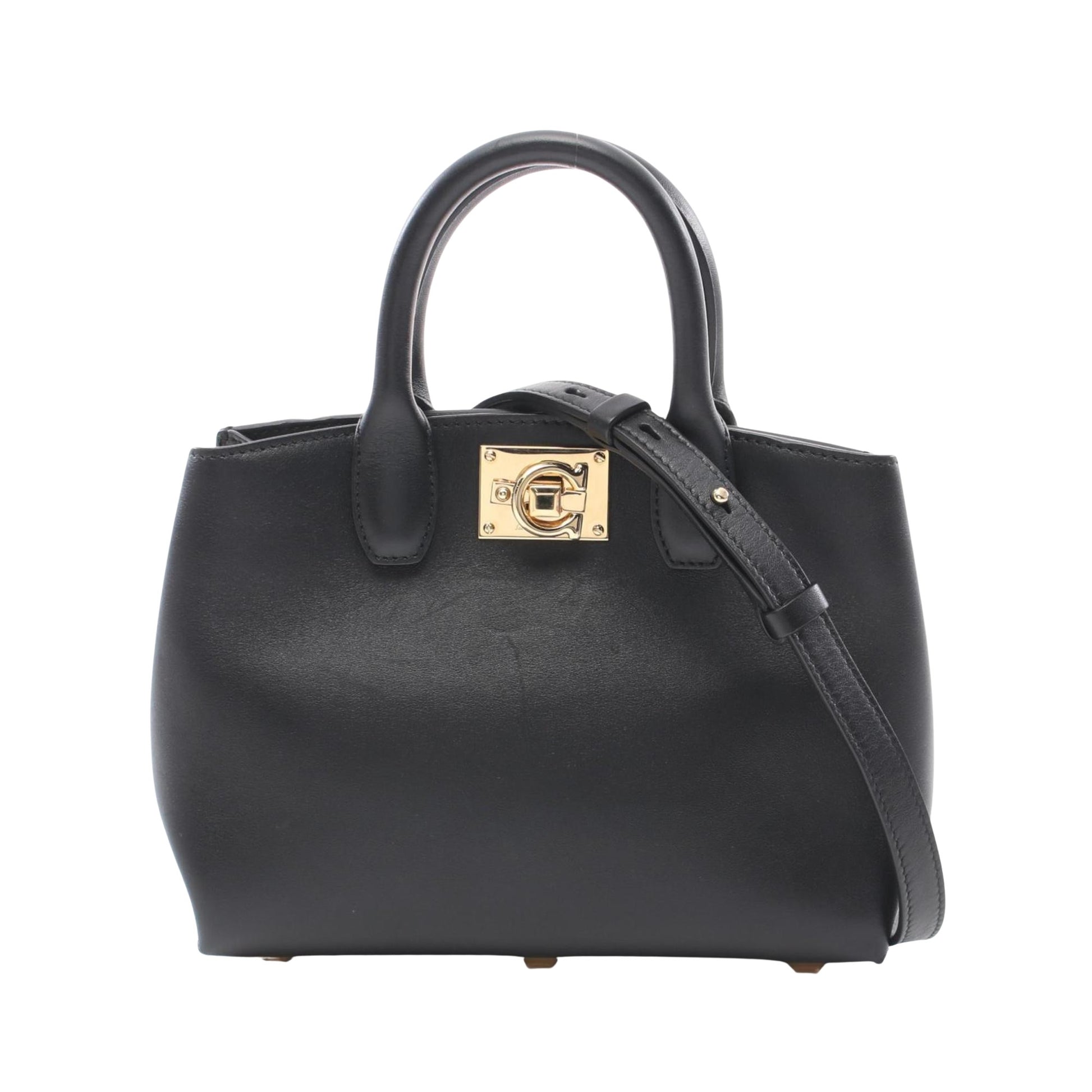 Salvatore Ferragamo Gancini, Black, Leather, handbag