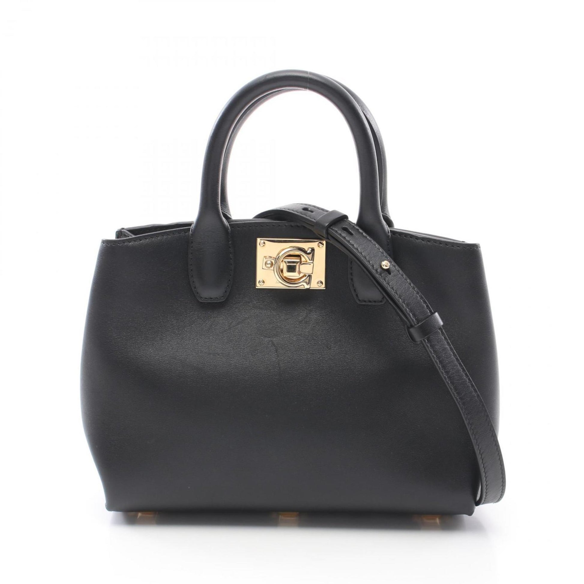 Salvatore Ferragamo Gancini, Black, Leather, handbag