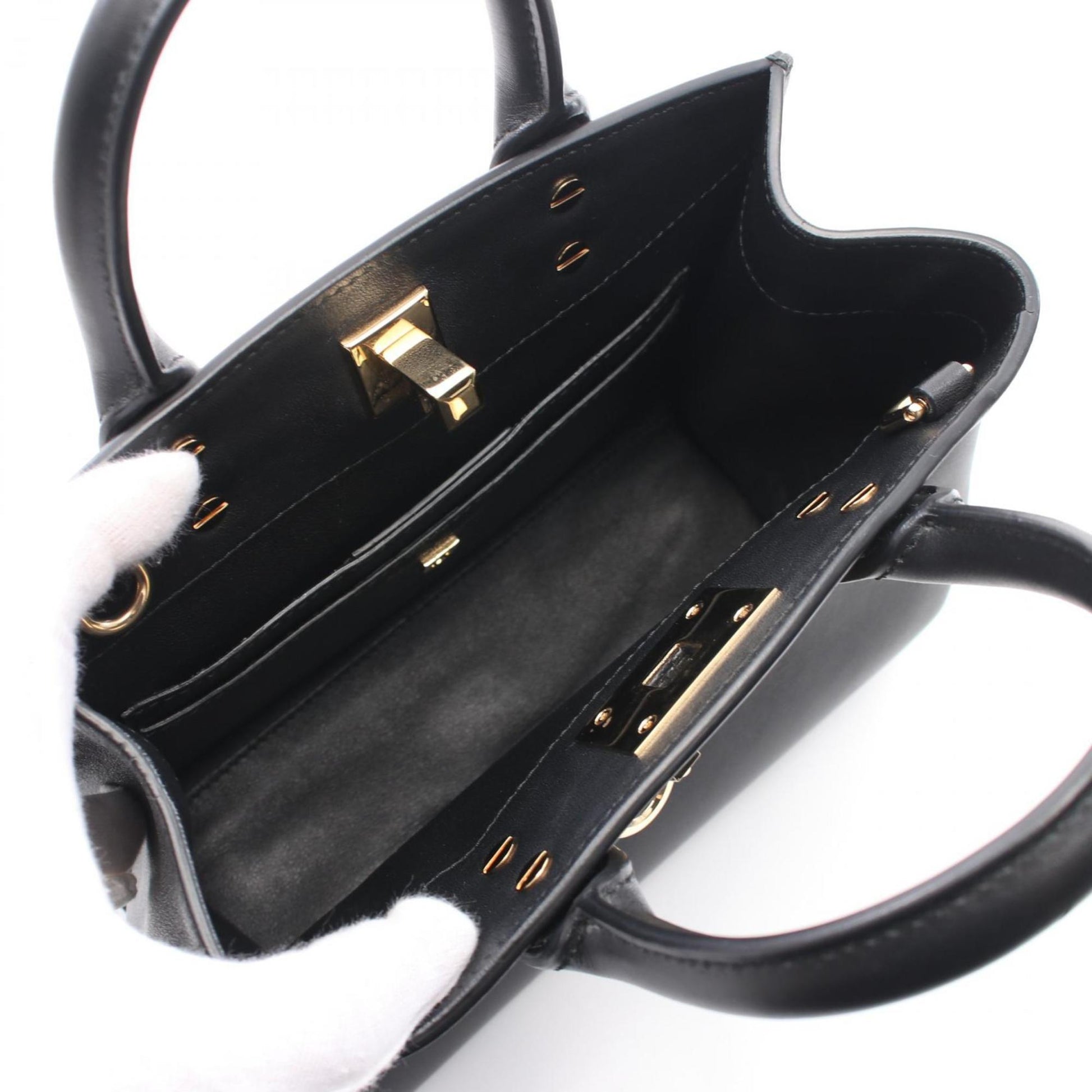 Salvatore Ferragamo Gancini, Black, Leather, handbag