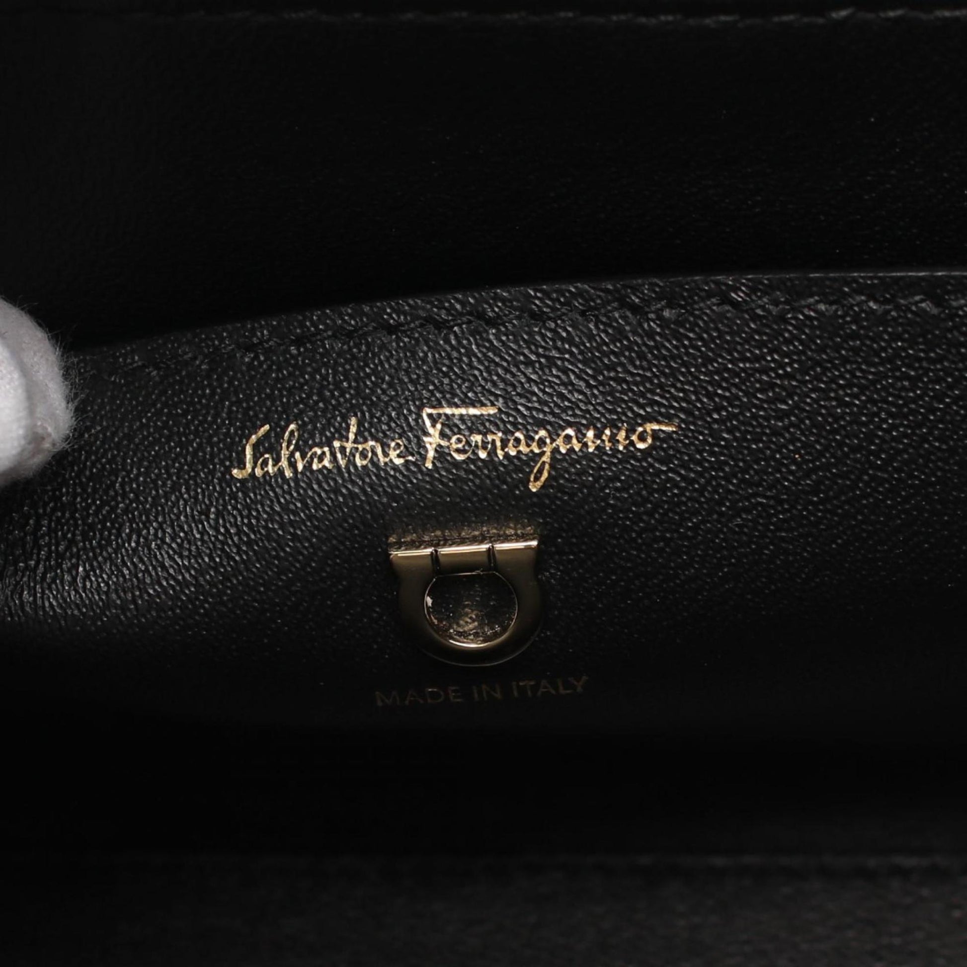 Salvatore Ferragamo Gancini, Black, Leather, handbag