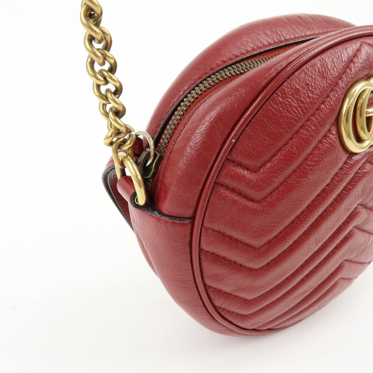Gucci GG Marmont Round Matelasse Leather, Red, Leather, Shoulder Bag