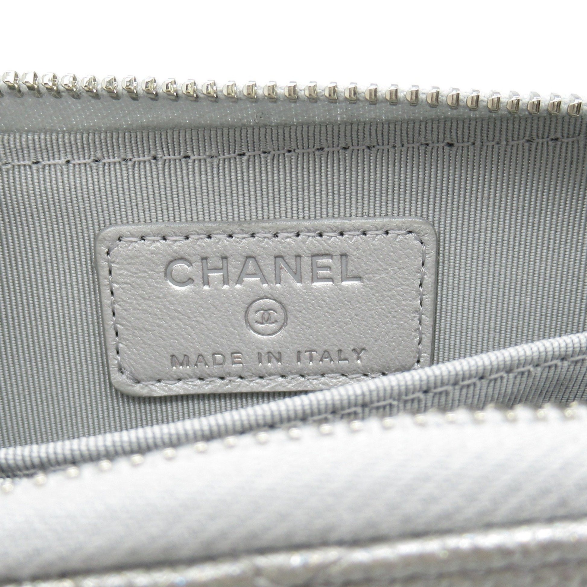 Chanel -, Silver, Leather, wallet