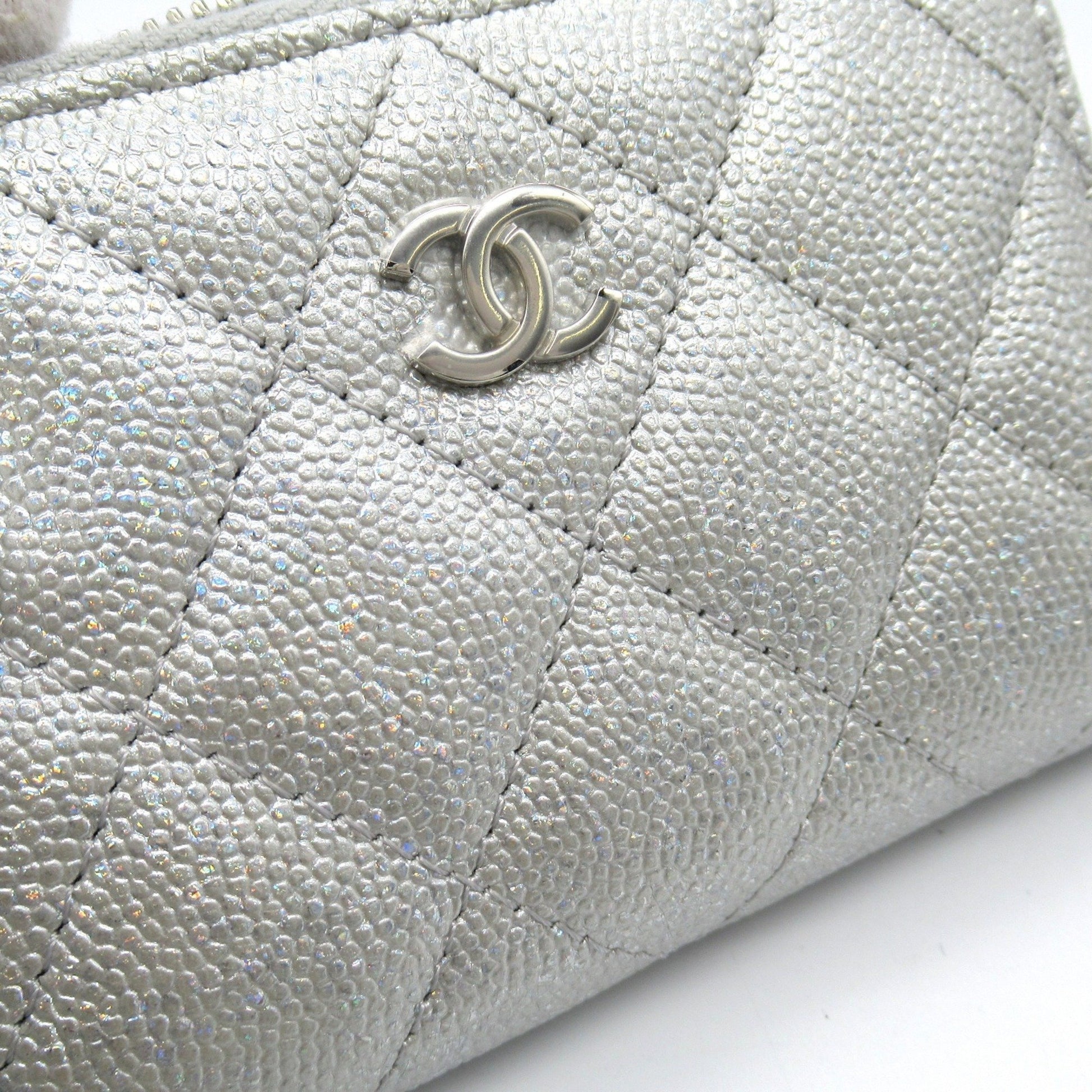 Chanel -, Silver, Leather, wallet