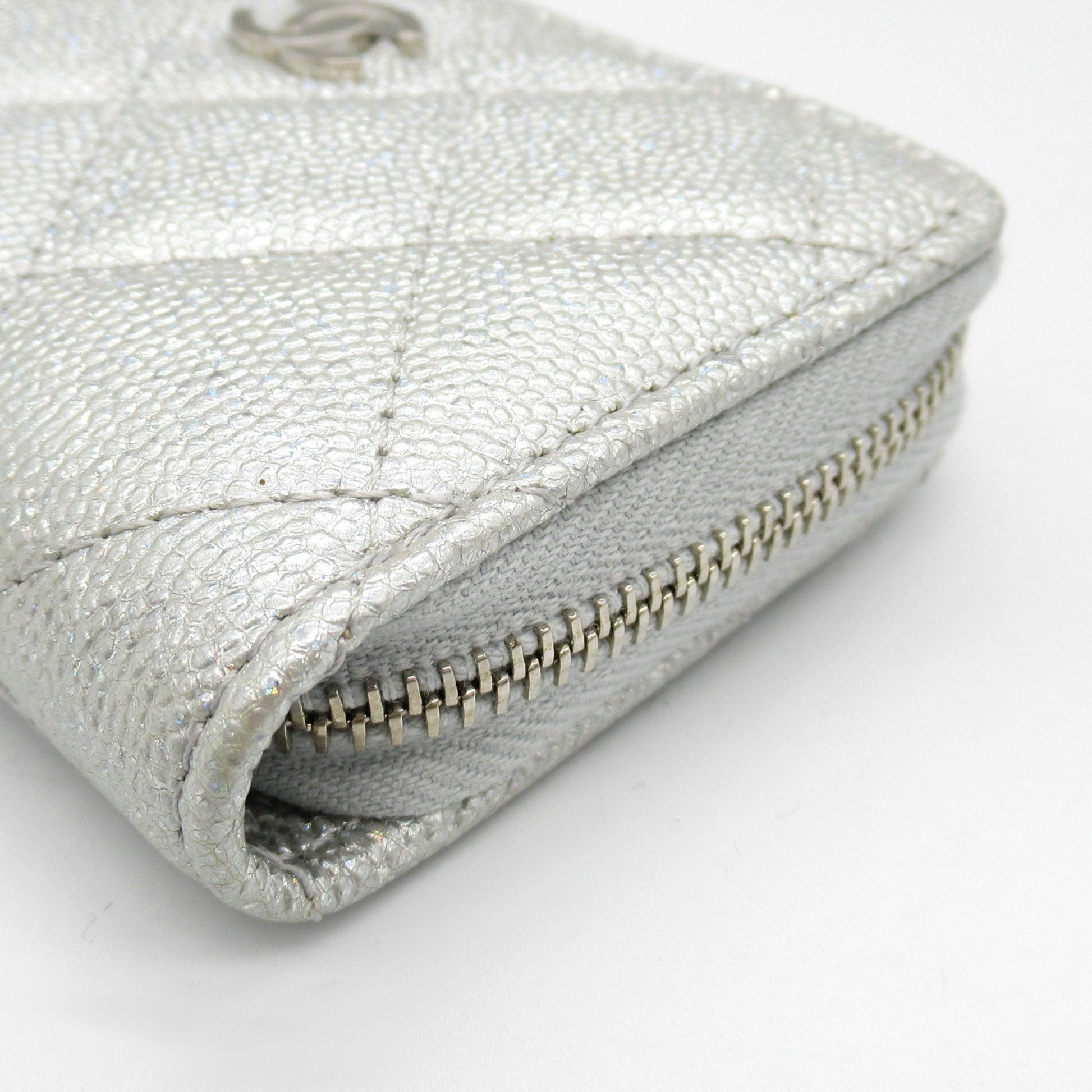 Chanel -, Silver, Leather, wallet