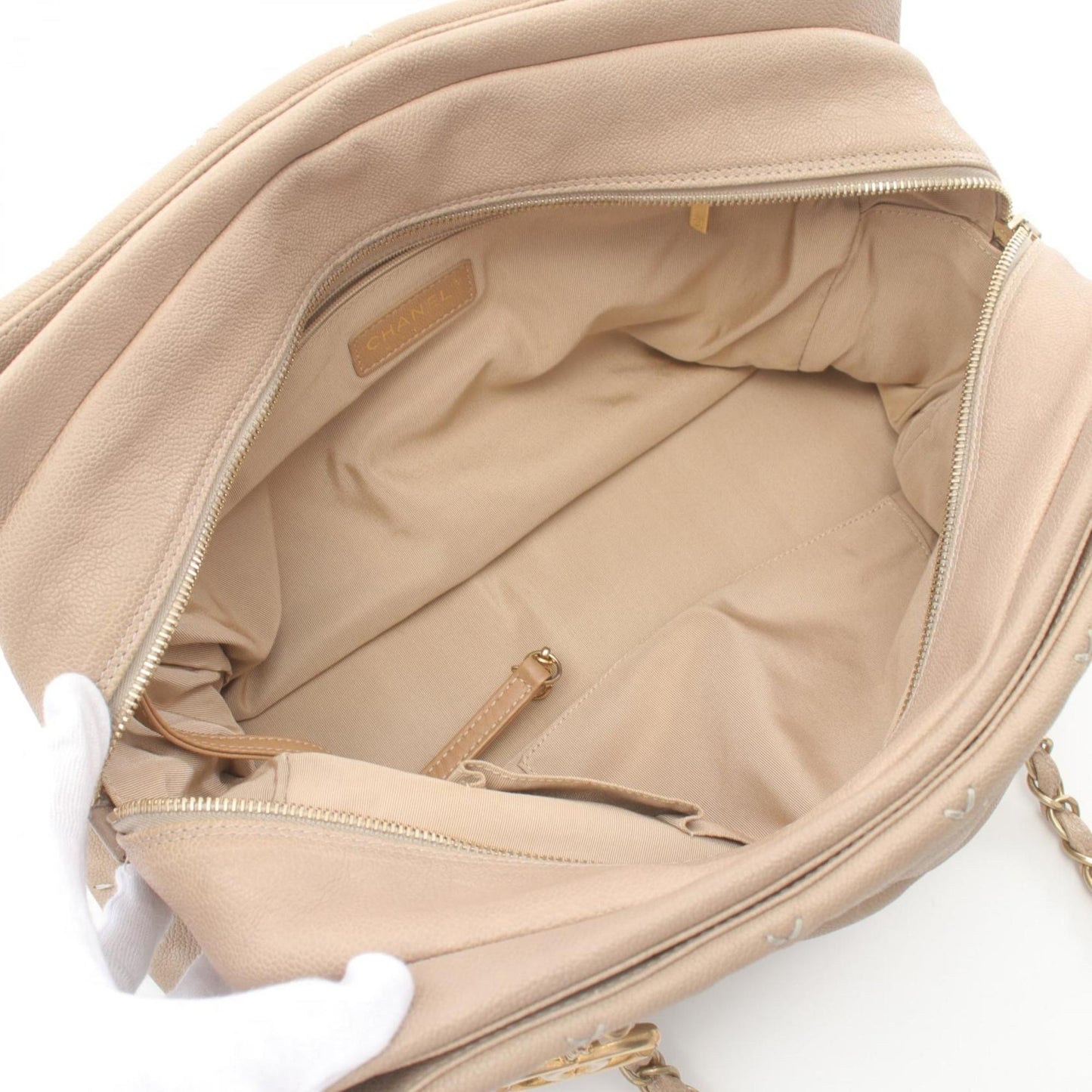 Chanel Mademoiselle, Beige, Leather, shoulder