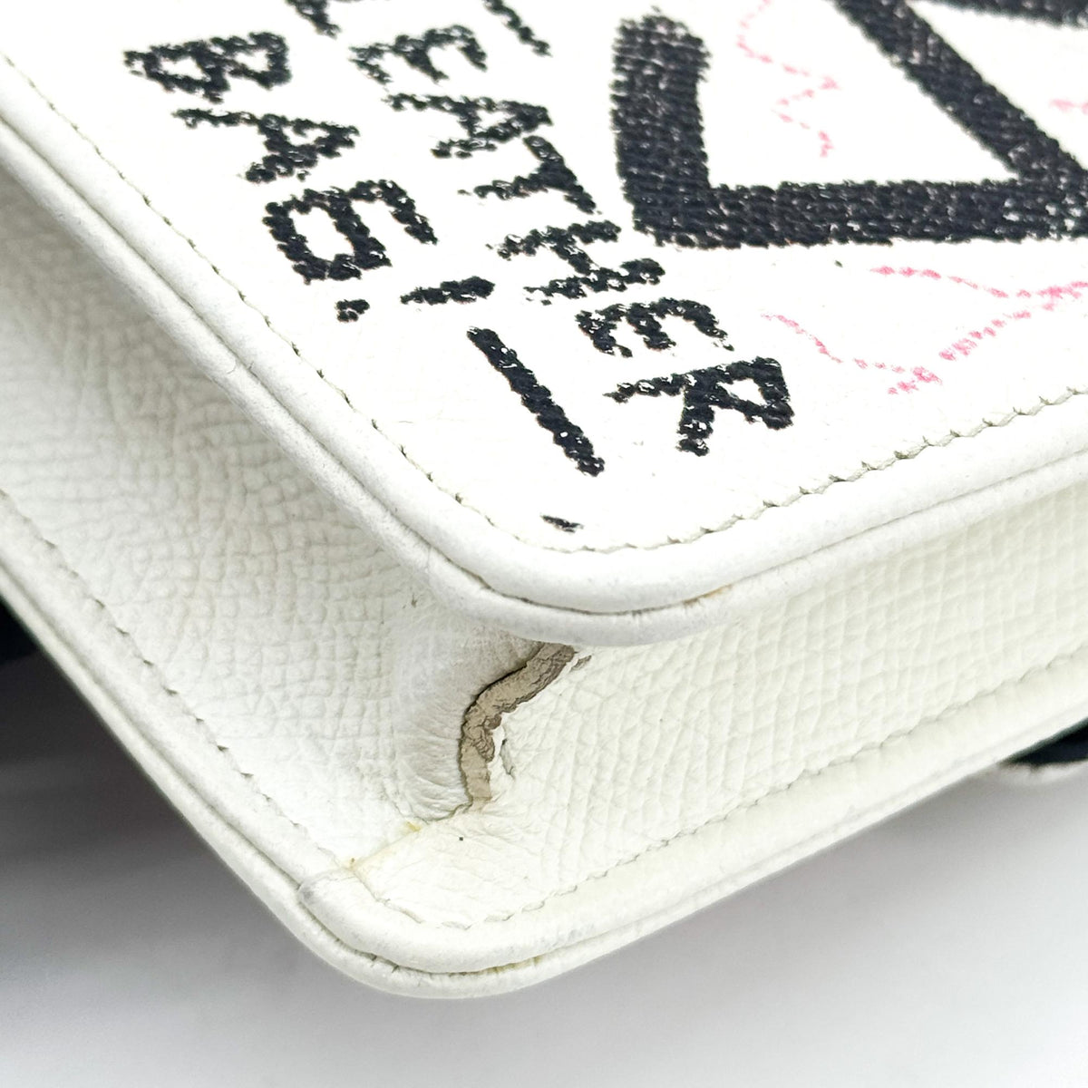 Balenciaga BB Graffiti Chain Leather, White, Leather, Crossbody Bag