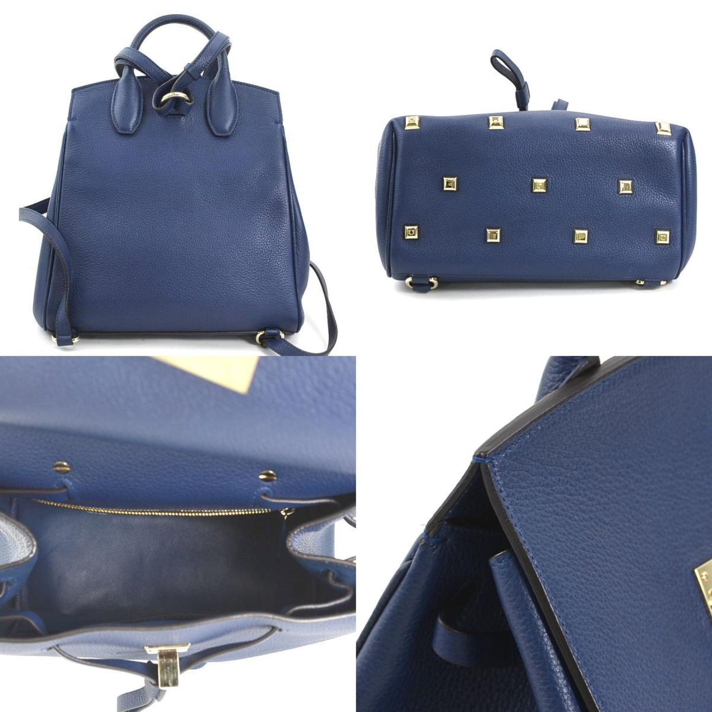 Salvatore Ferragamo, Navy, Leather, backpack