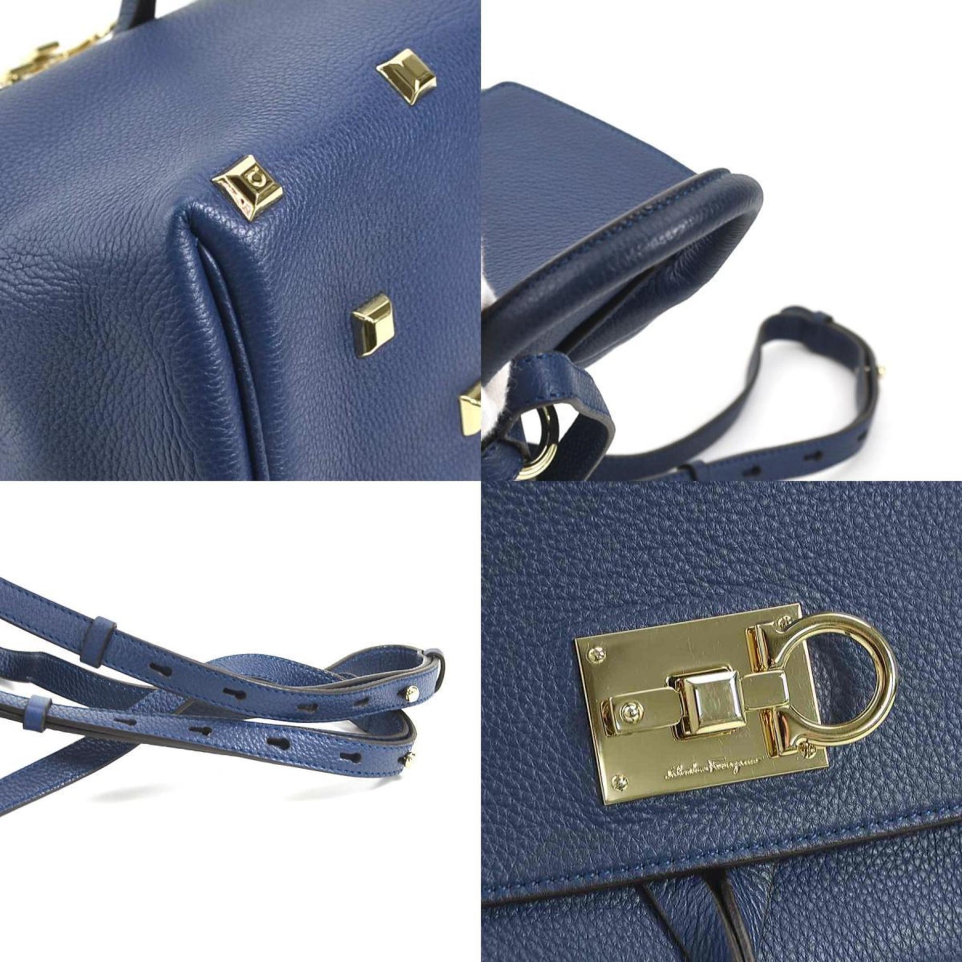 Salvatore Ferragamo, Navy, Leather, backpack