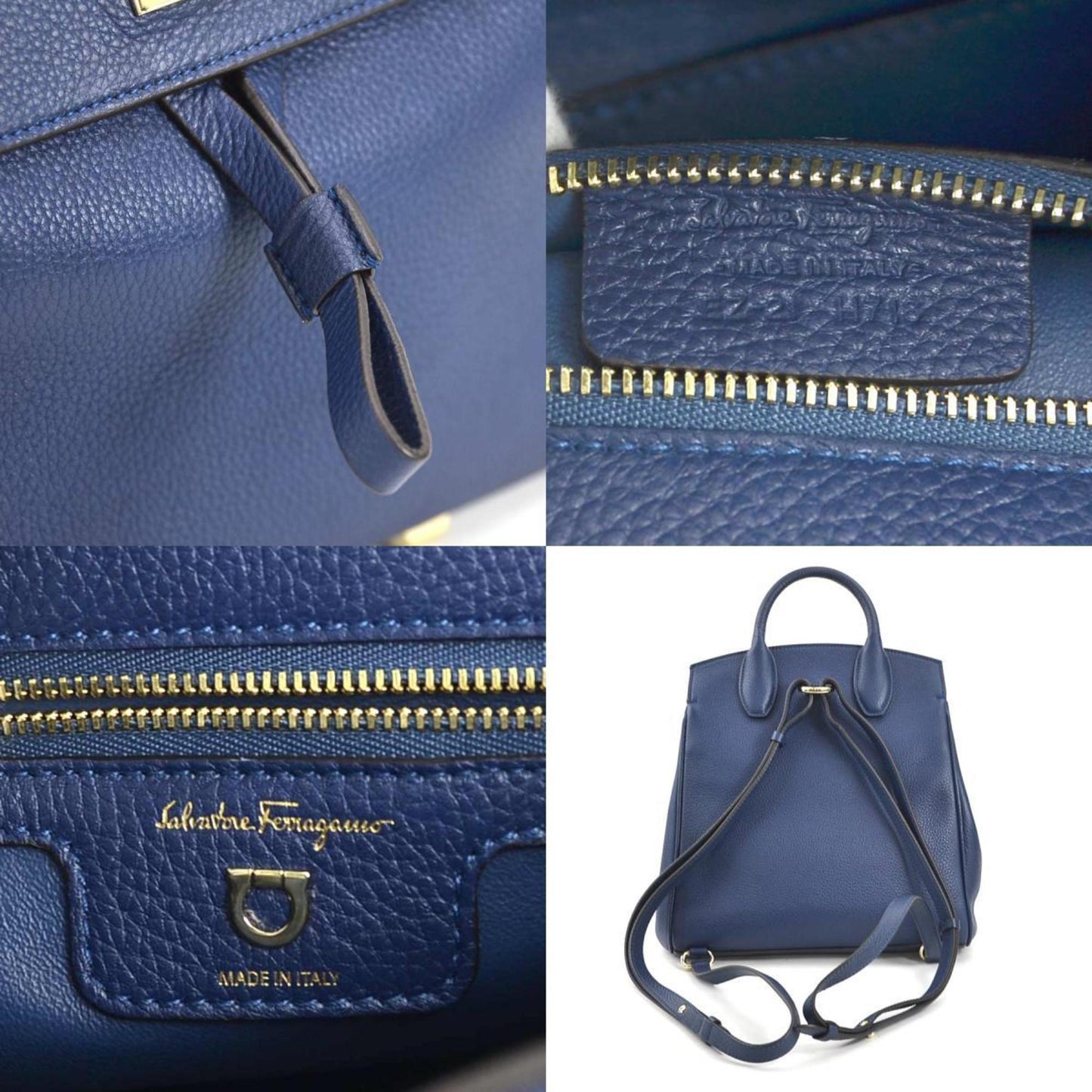 Salvatore Ferragamo, Navy, Leather, backpack