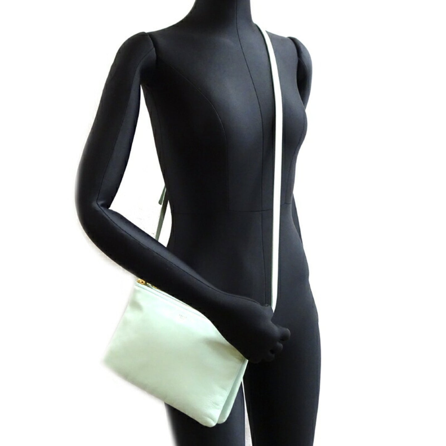 Céline Trio, Green, Leather, shoulder