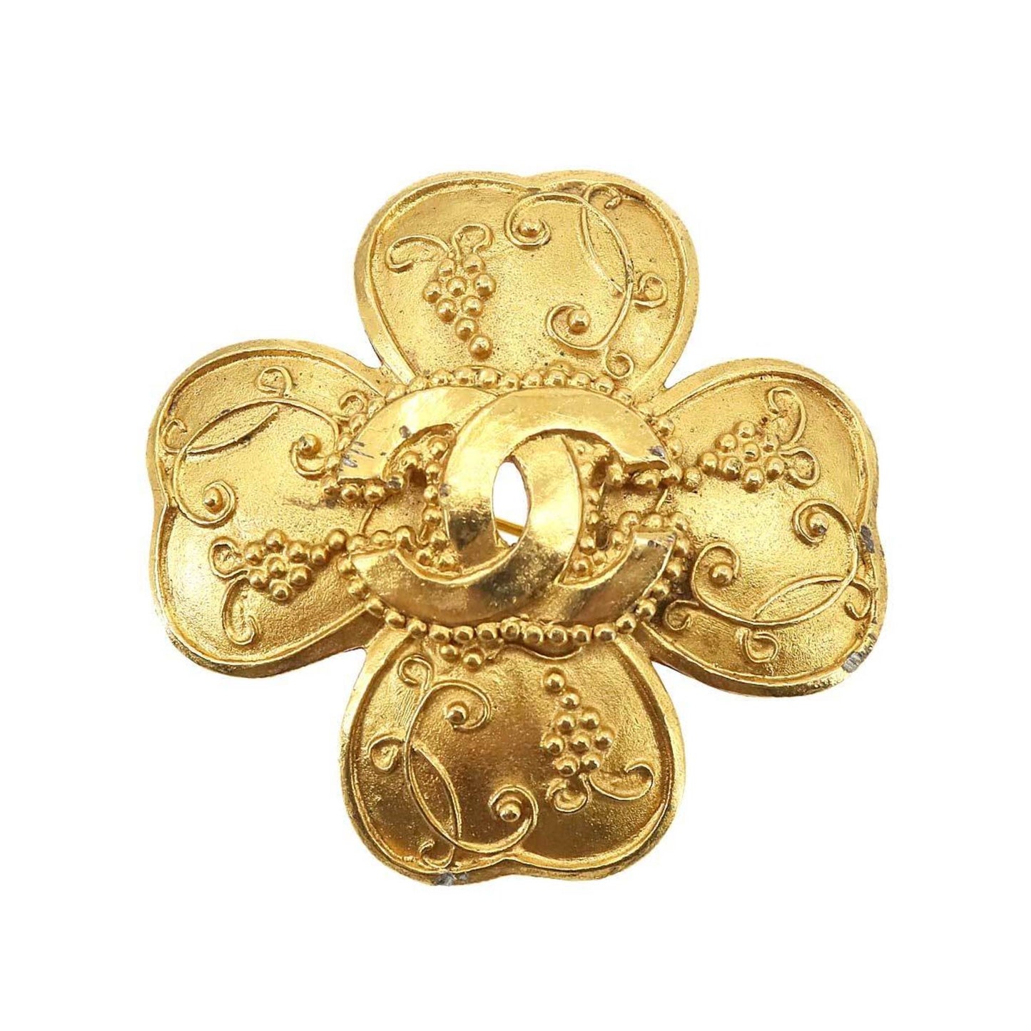 Chanel Clover, Gold, Gold Plated, brooch