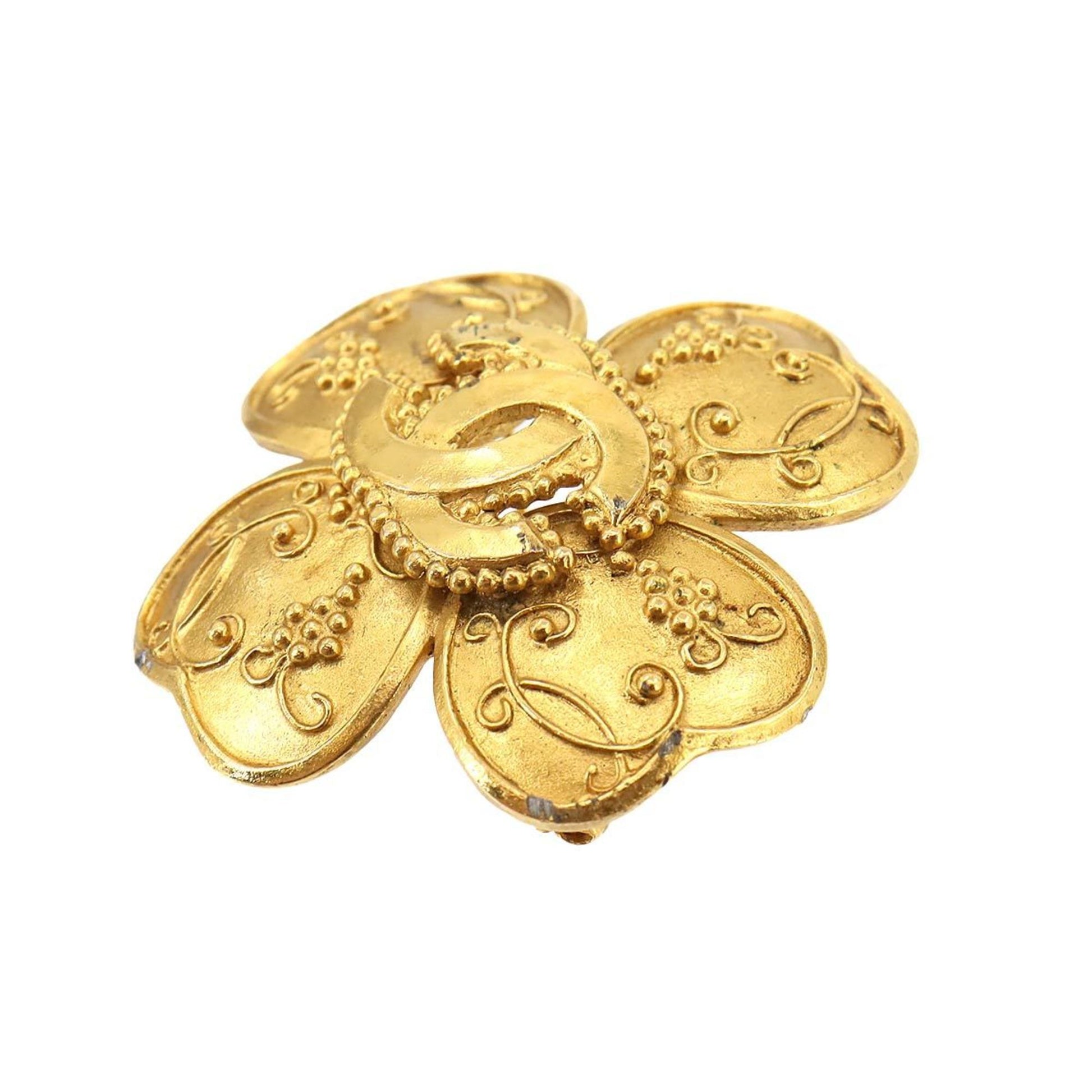 Chanel Clover, Gold, Gold Plated, brooch