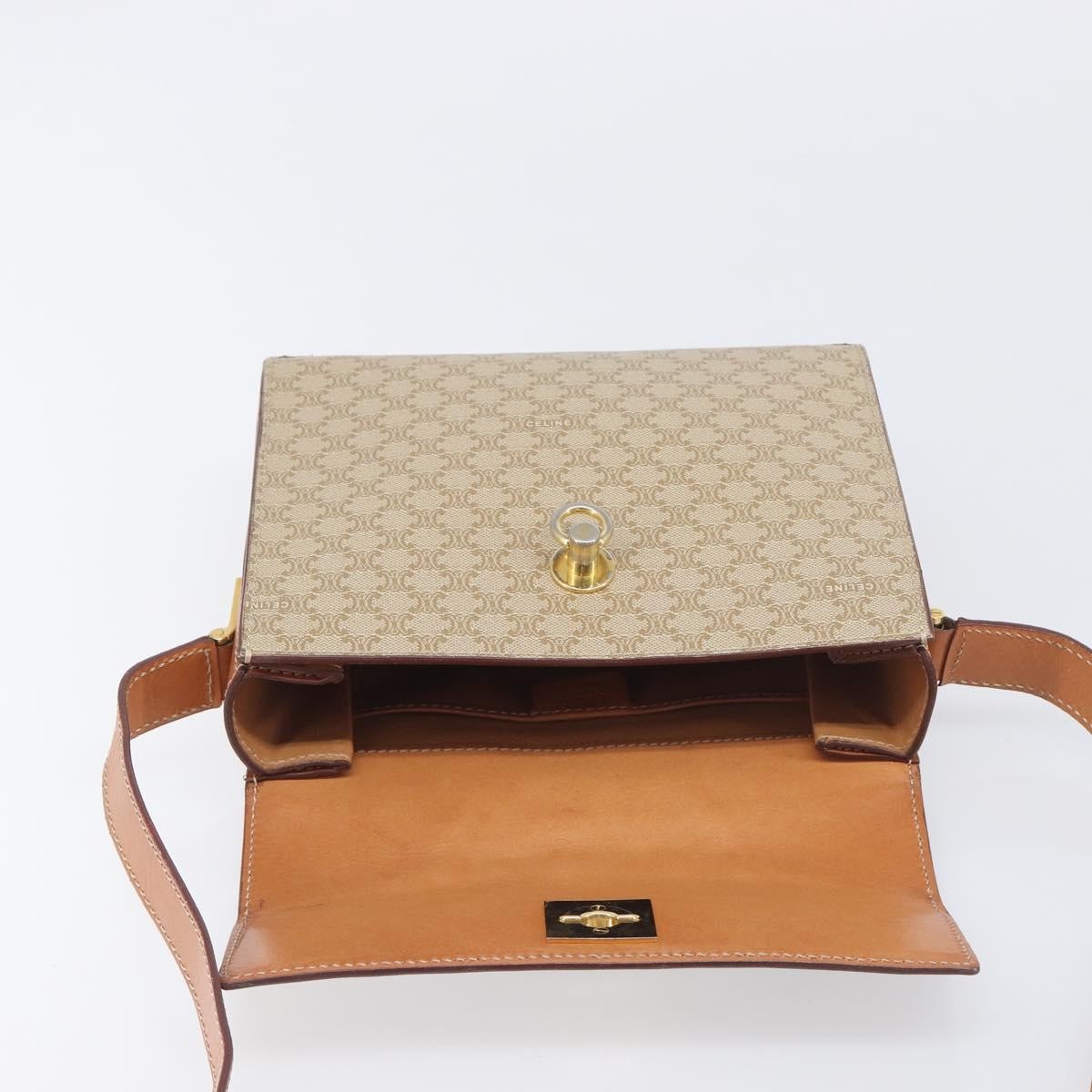 Celine Macadam Leather, Beige, Canvas, Shoulder Bag