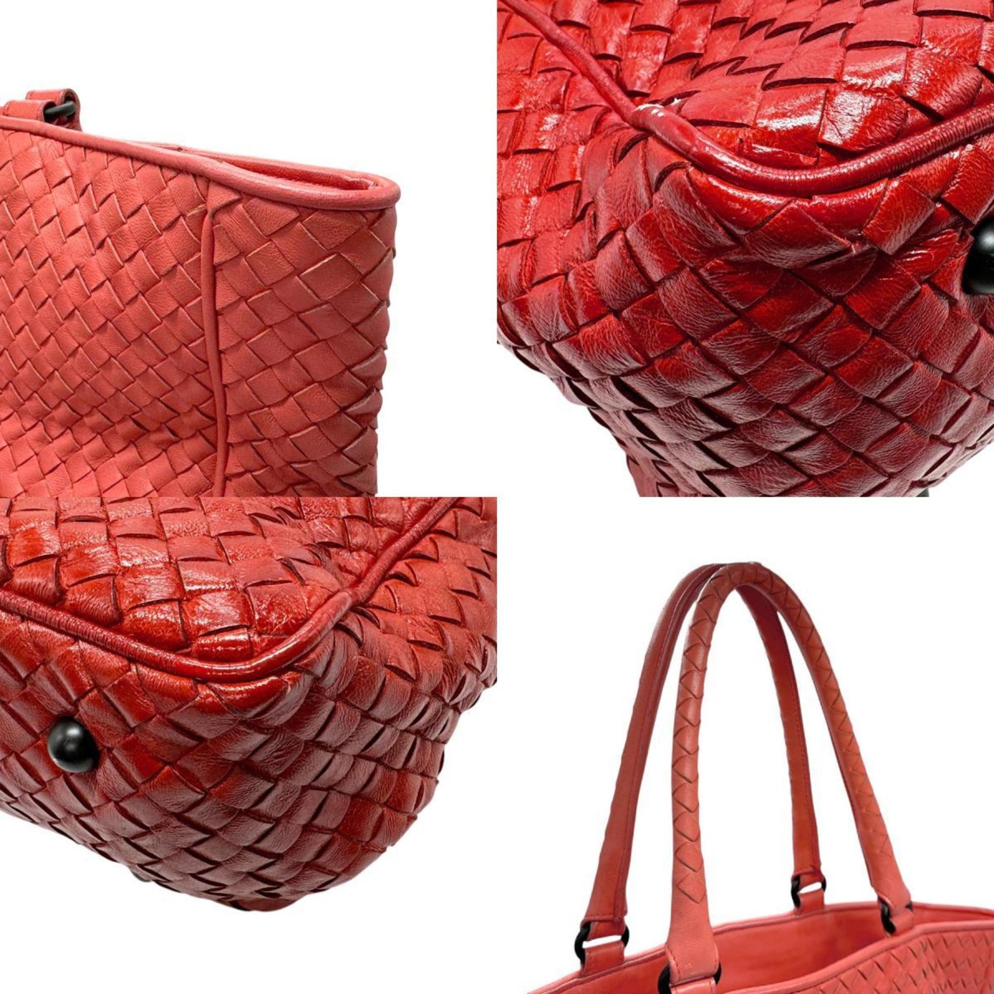 Bottega Veneta Intrecciato, Red, Leather, handbag