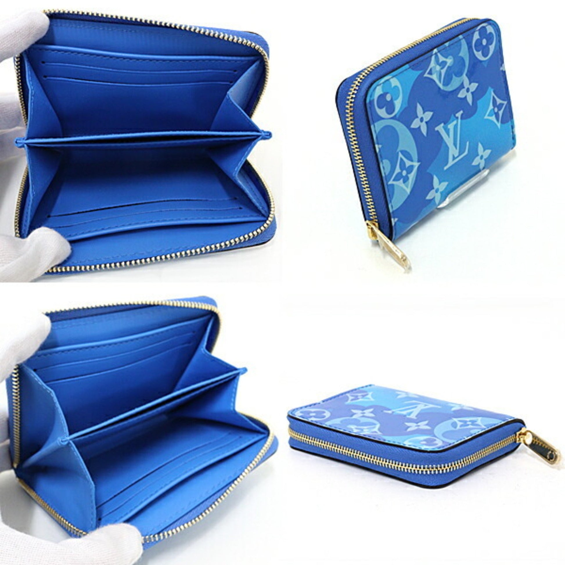 Louis Vuitton Porte monnaie Zippy, Blue, Canvas, wallet