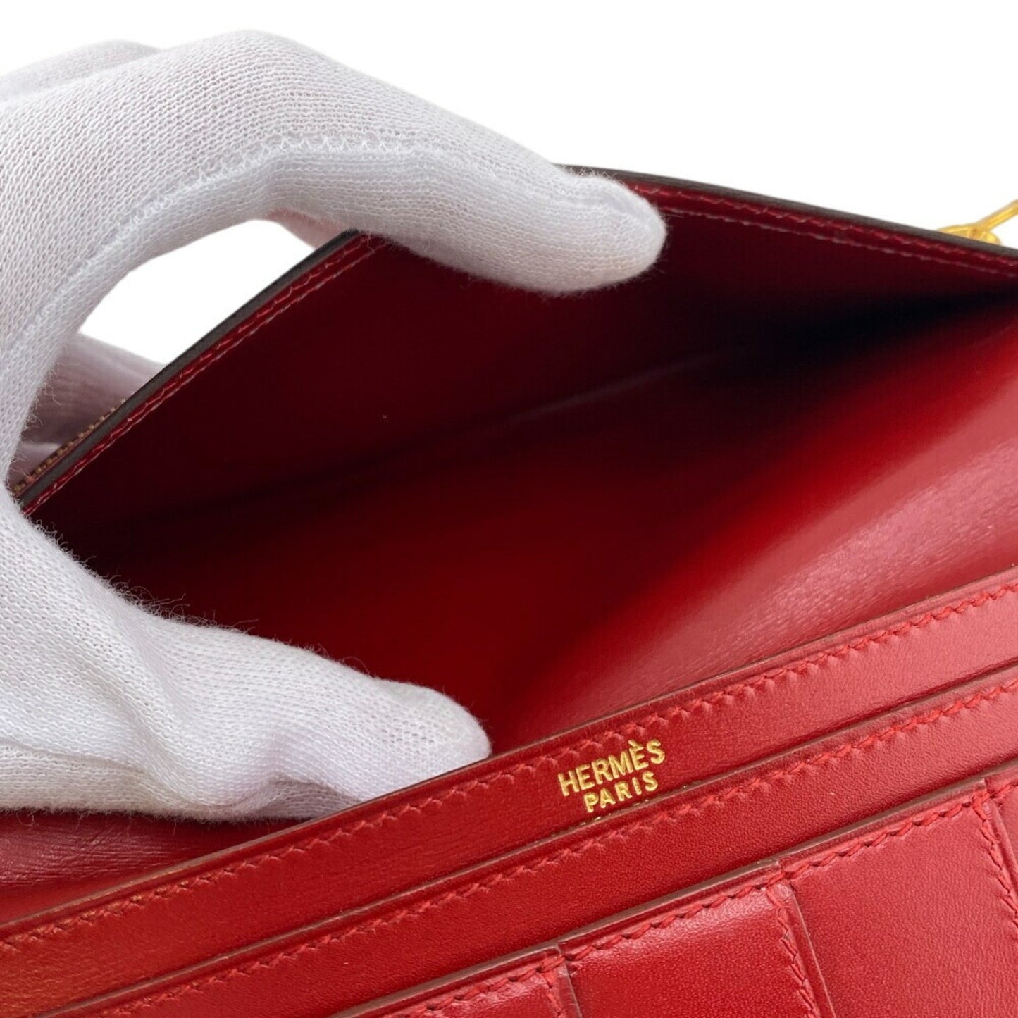 Hermès Béarn, Red, Leather, wallet