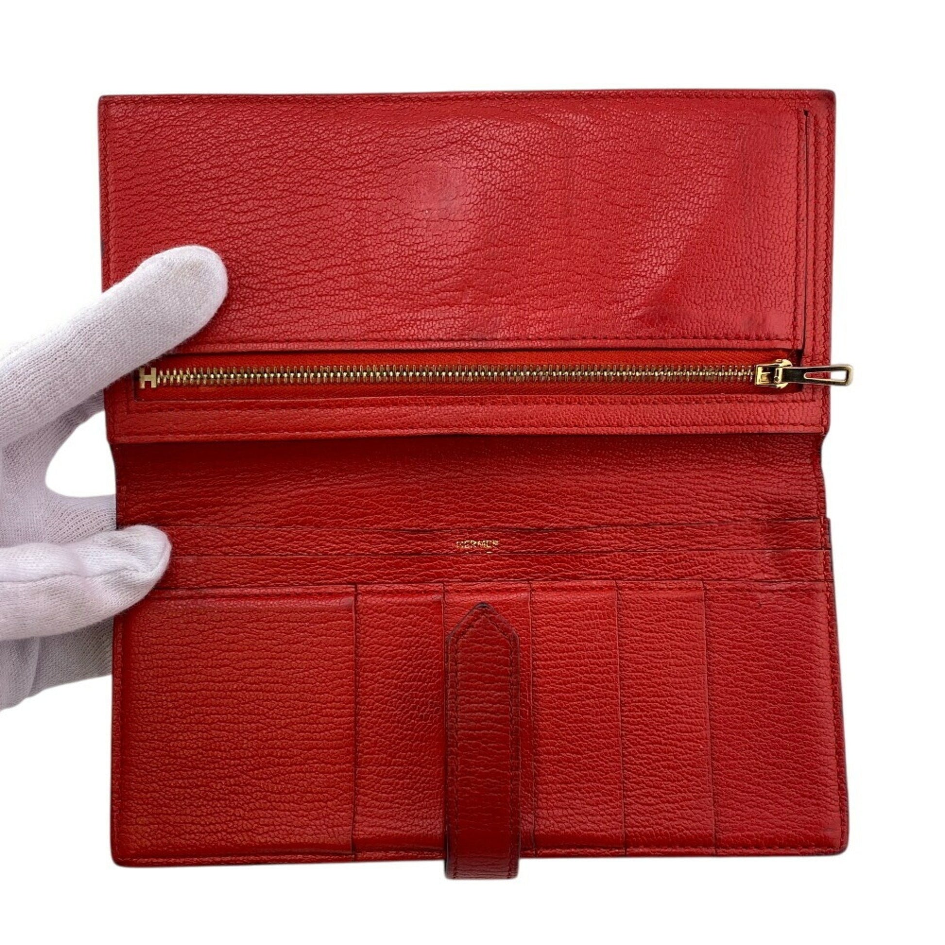 Hermès Béarn, Red, Leather, wallet