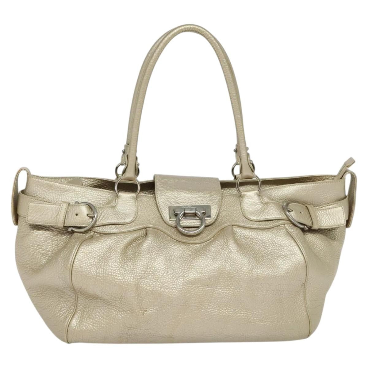 Salvatore Ferragamo Gancini Tote Leather, Silver, Leather, Tote Bag