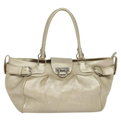 Salvatore Ferragamo Gancini Tote Leather, Silver, Leather, Tote Bag