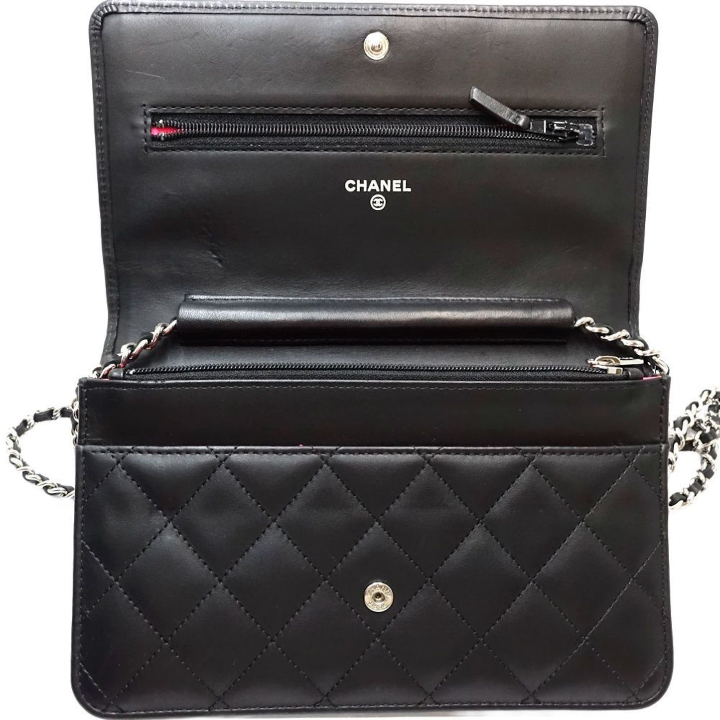 Chanel Wallet On Chain, Black, Leather, clutch