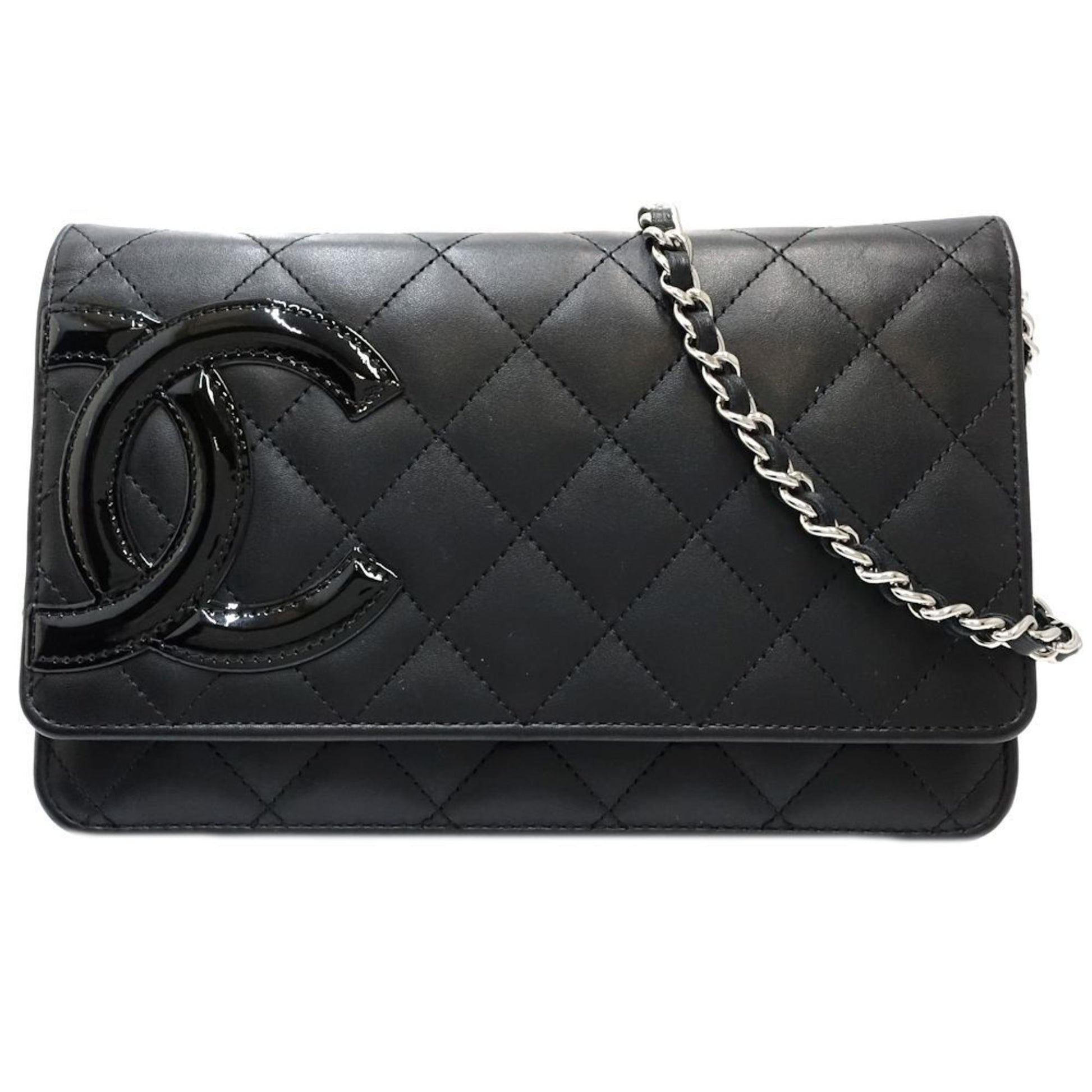 Chanel Wallet On Chain, Black, Leather, clutch