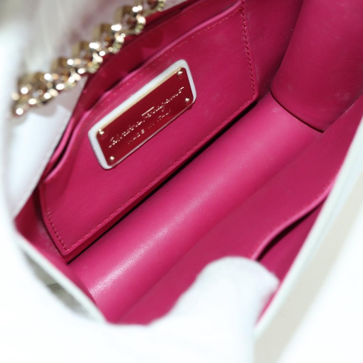 Salvatore Ferragamo Vala Chain Leather, White, Leather, Shoulder Bag