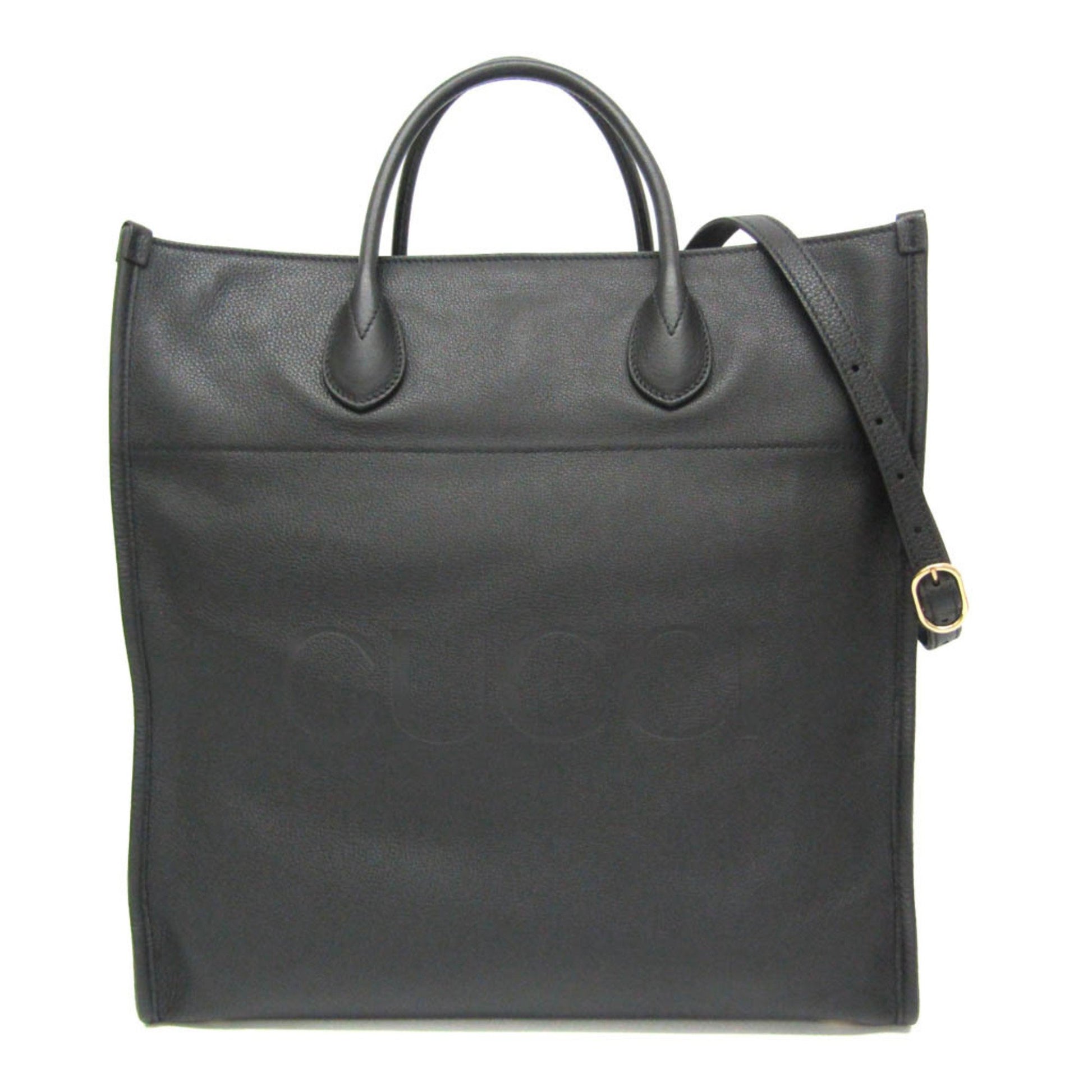 Gucci Logo, Black, Leather, tote