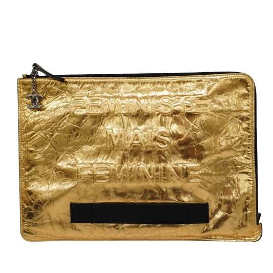 Chanel, Gold, Leather, clutch