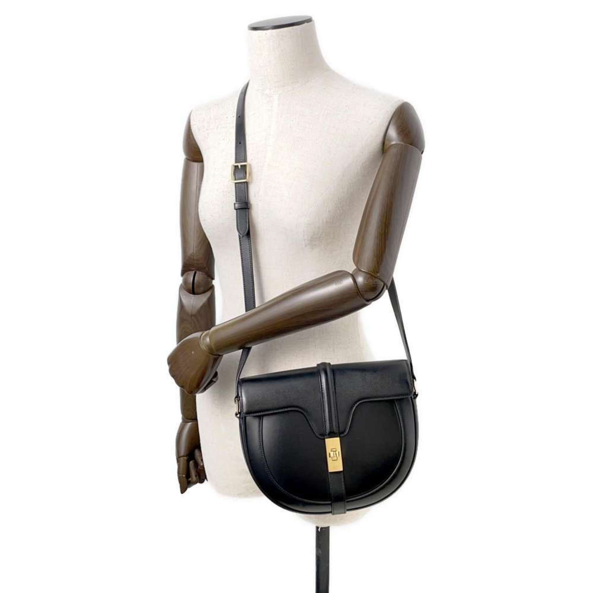 Céline Besace, Black, Leather, shoulder