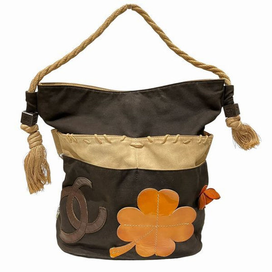 Chanel Coco Mark, Brown, Canvas, shoulder