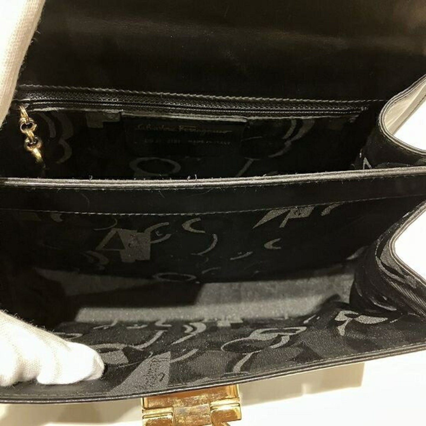 Salvatore Ferragamo Gancini, Black, Leather, handbag