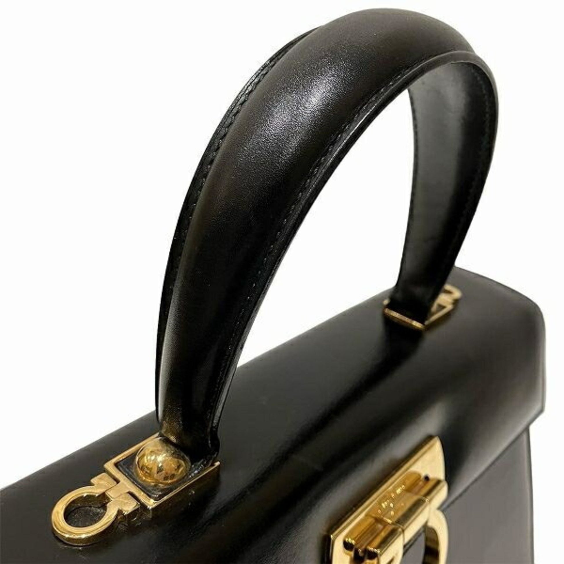 Salvatore Ferragamo Gancini, Black, Leather, handbag