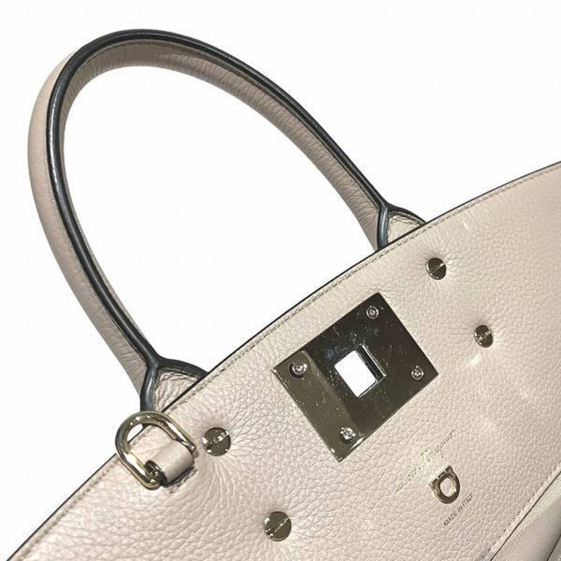 Salvatore Ferragamo Gancini, Beige, Leather, handbag