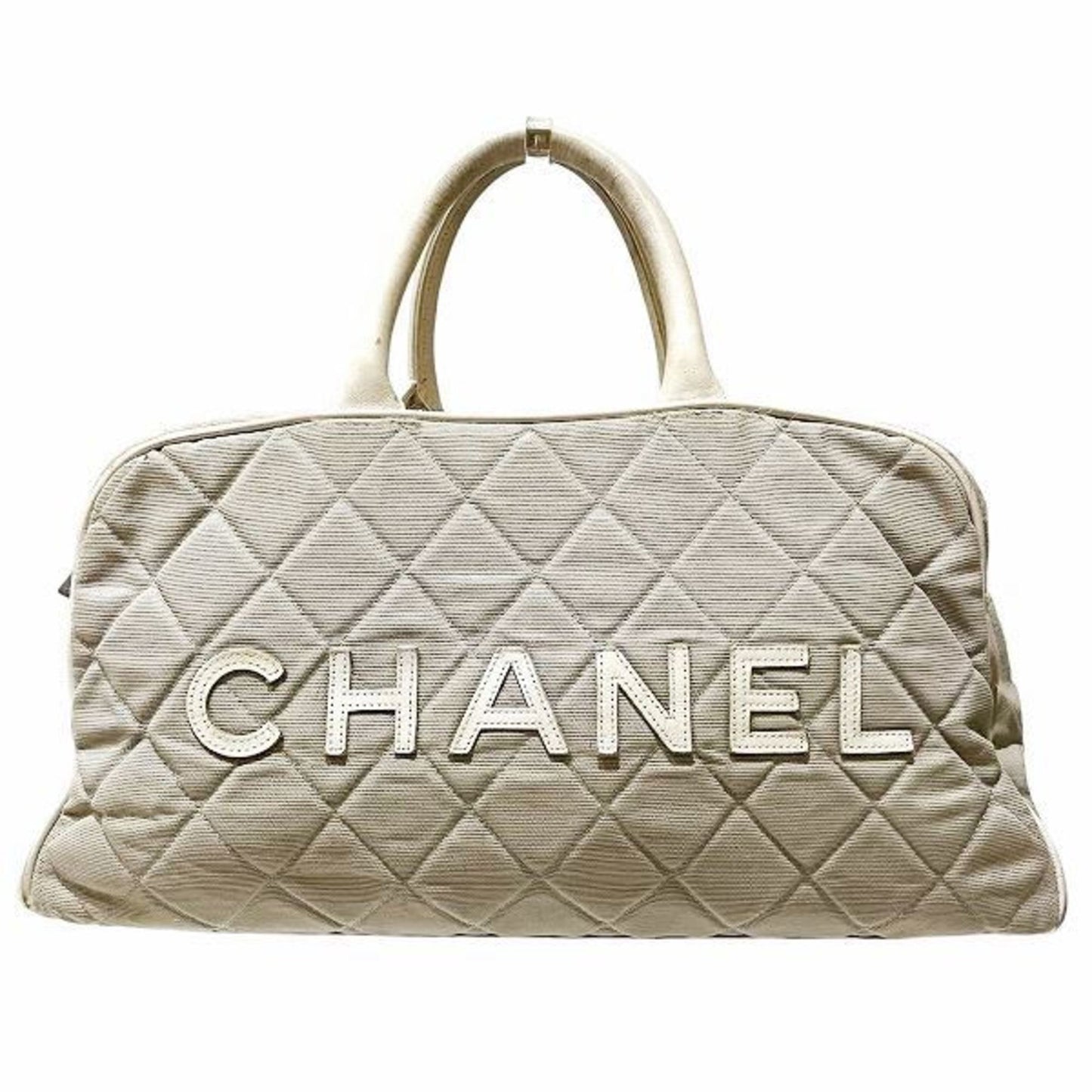 Chanel Bowling, Ecru, Canvas, handbag