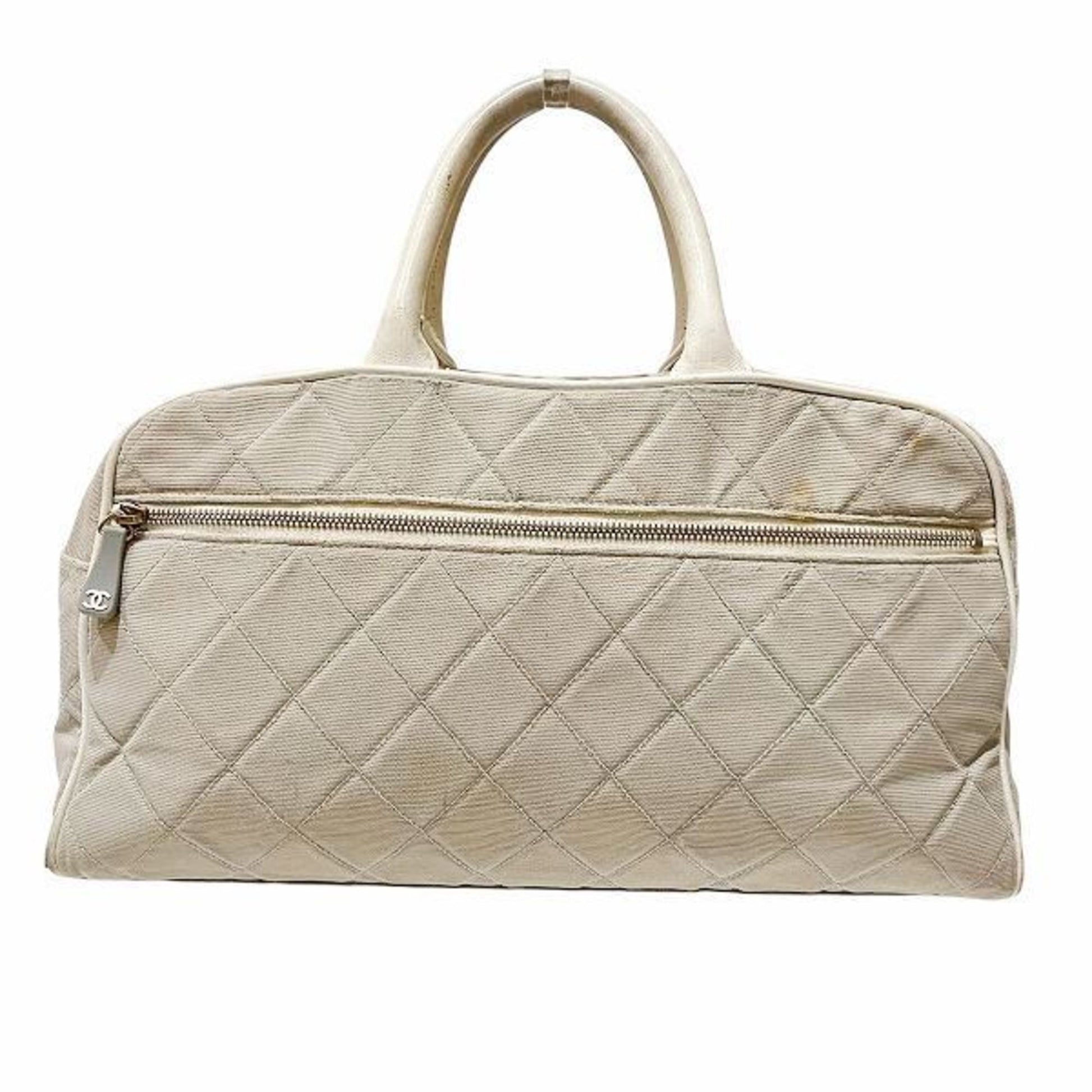 Chanel Bowling, Ecru, Canvas, handbag