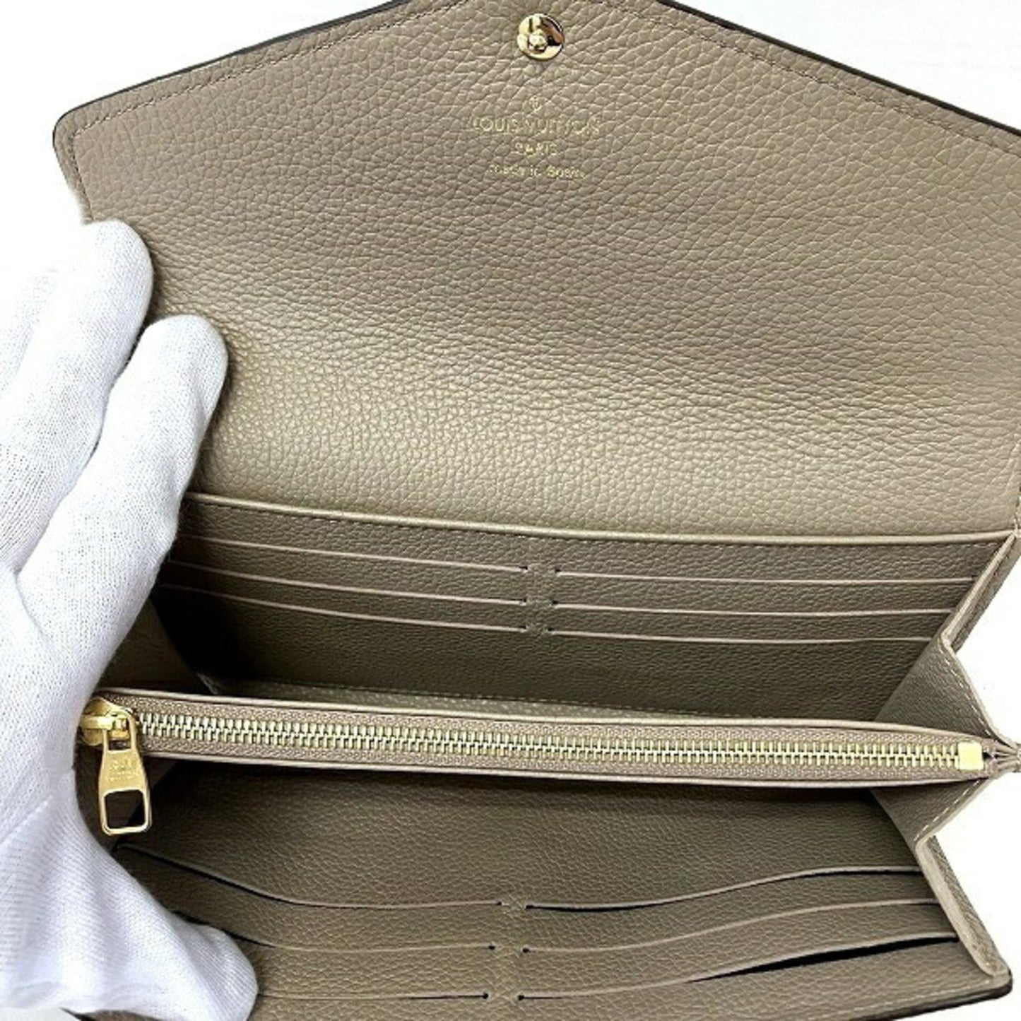 Louis Vuitton Portefeuille Sarah, Beige, Leather, wallet