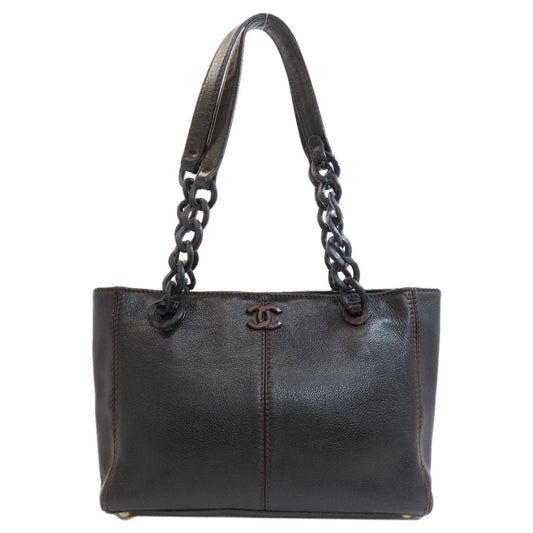 Chanel Coco Mark, Black, Leather, tote