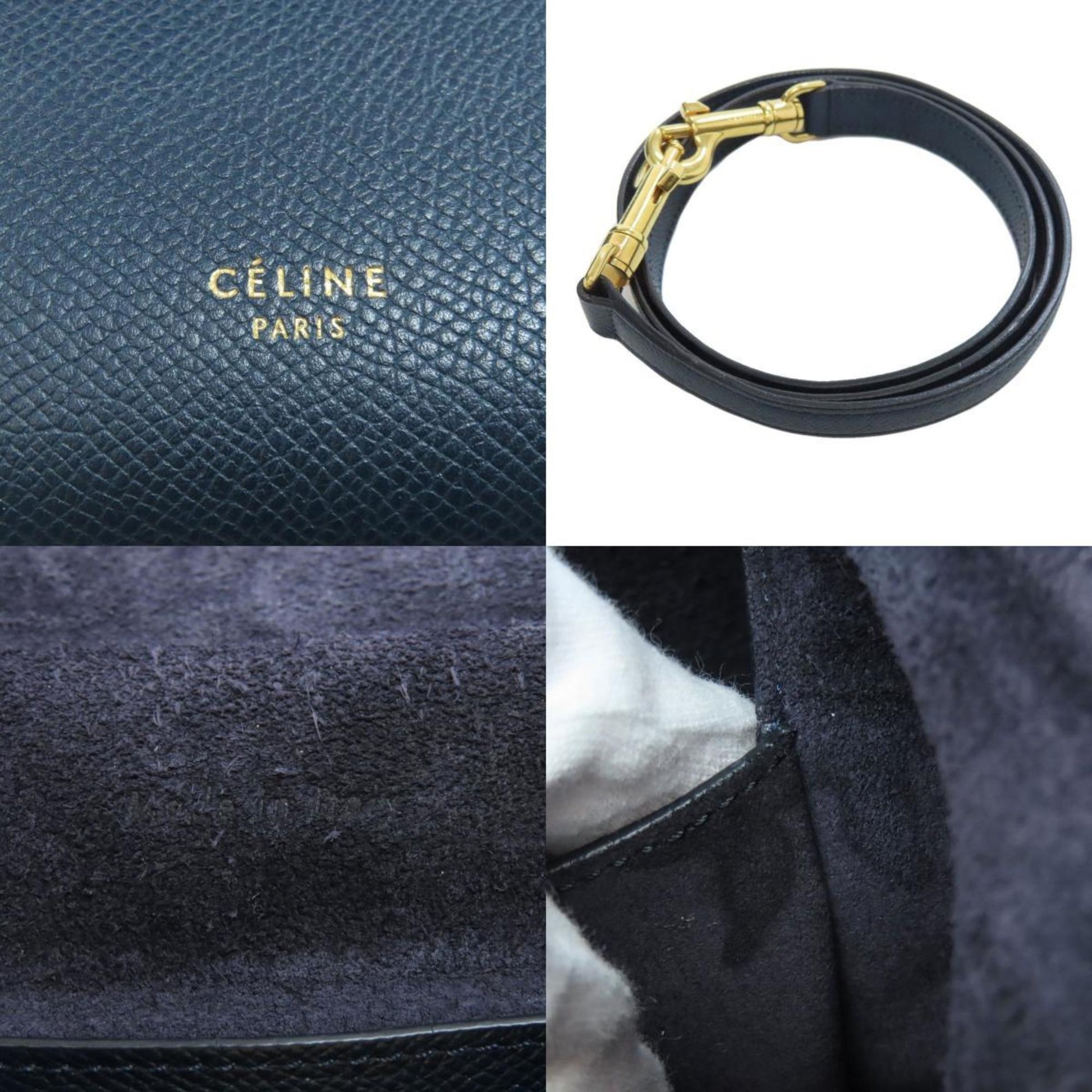 Céline Belt, Navy, Leather, handbag