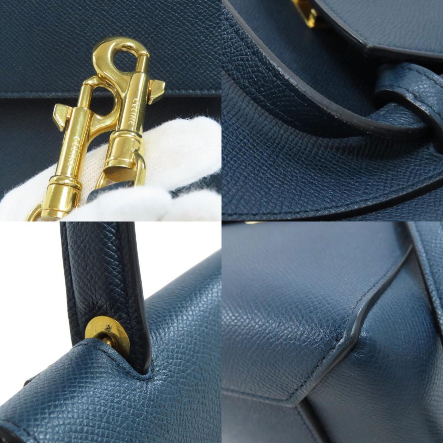 Céline Belt, Navy, Leather, handbag