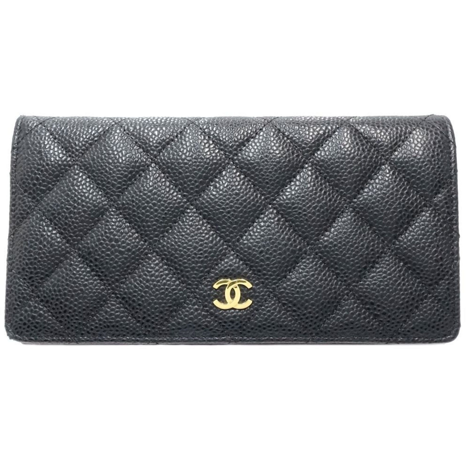 Chanel Coco Mark, Black, Leather, wallet