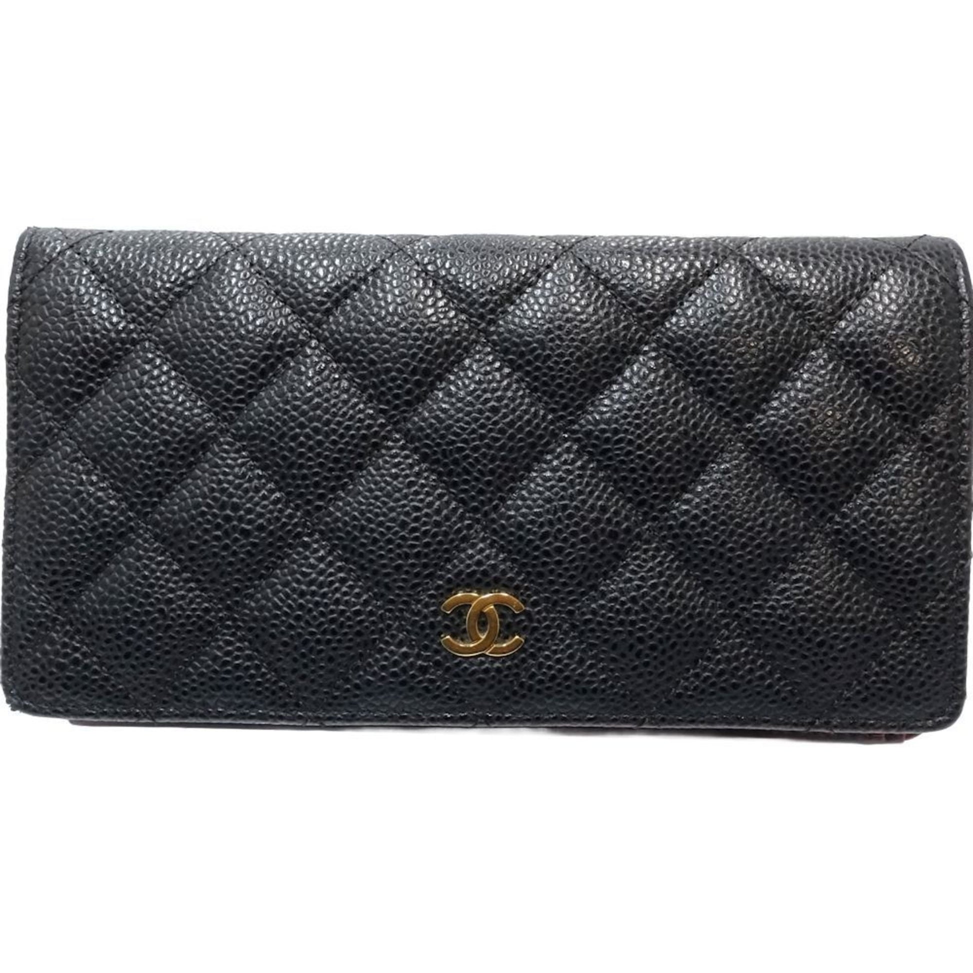 Chanel Coco Mark, Black, Leather, wallet