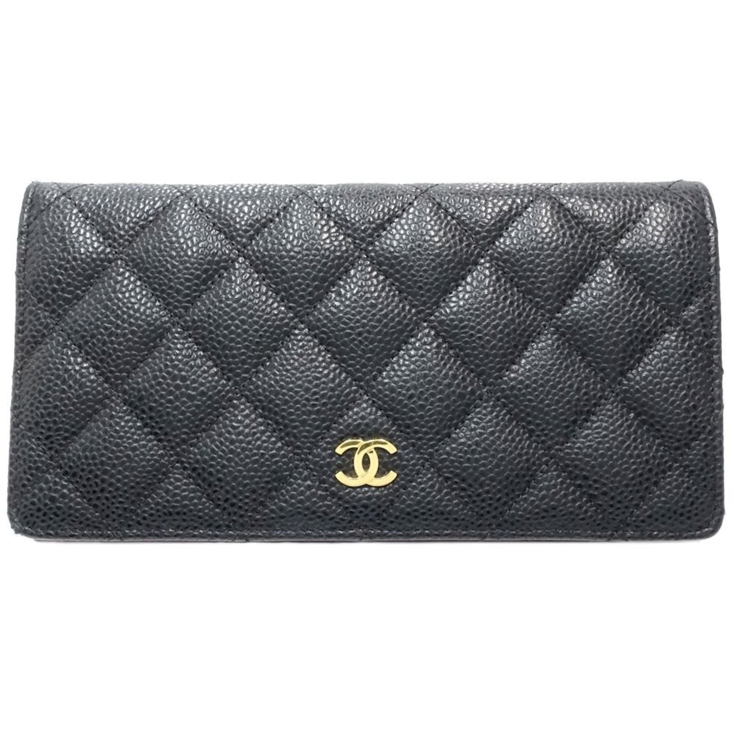 Chanel Coco Mark, Black, Leather, wallet