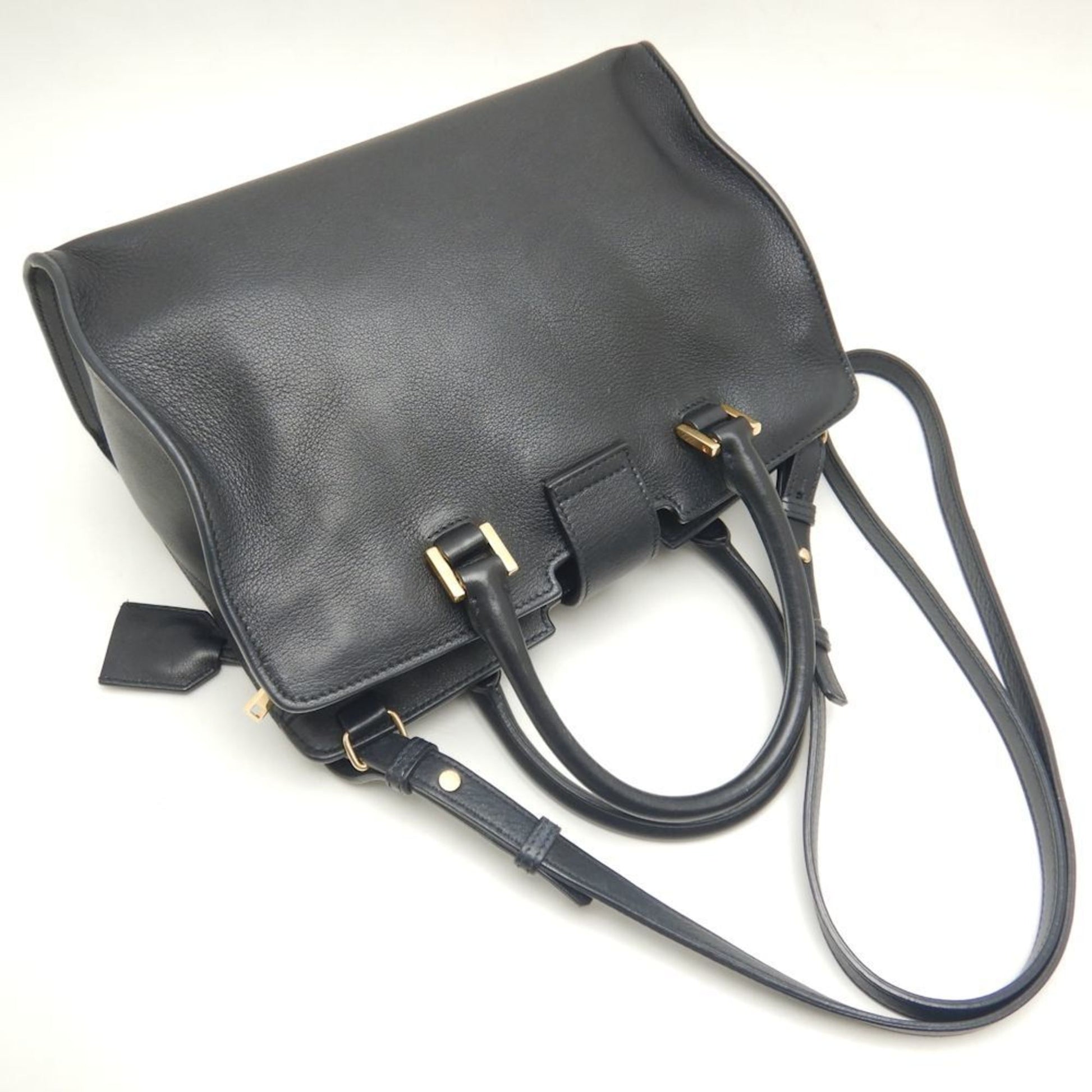 Saint Laurent Baby Cabas, Black, Leather, handbag