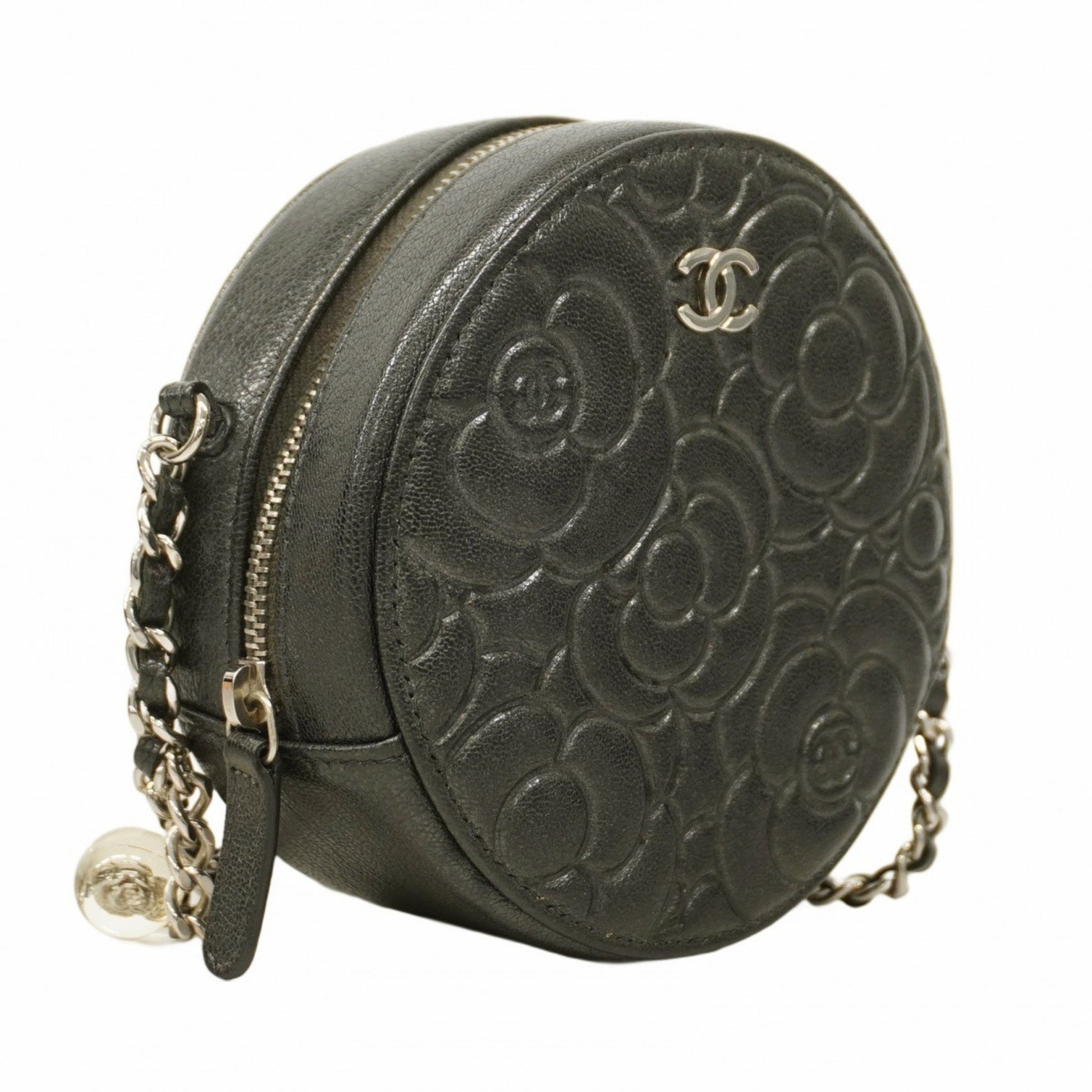 Chanel Camellia, Black, Leather, shoulder