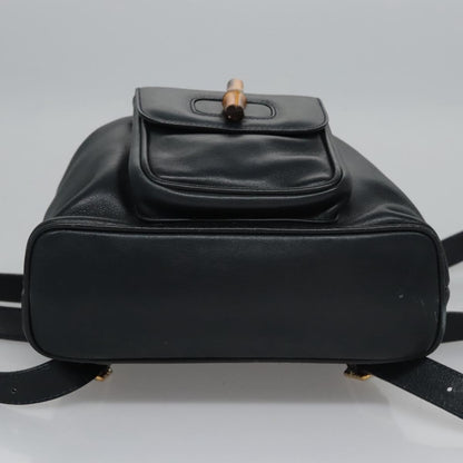 Gucci Vintage Bamboo Leather, Black, Leather, Backpack