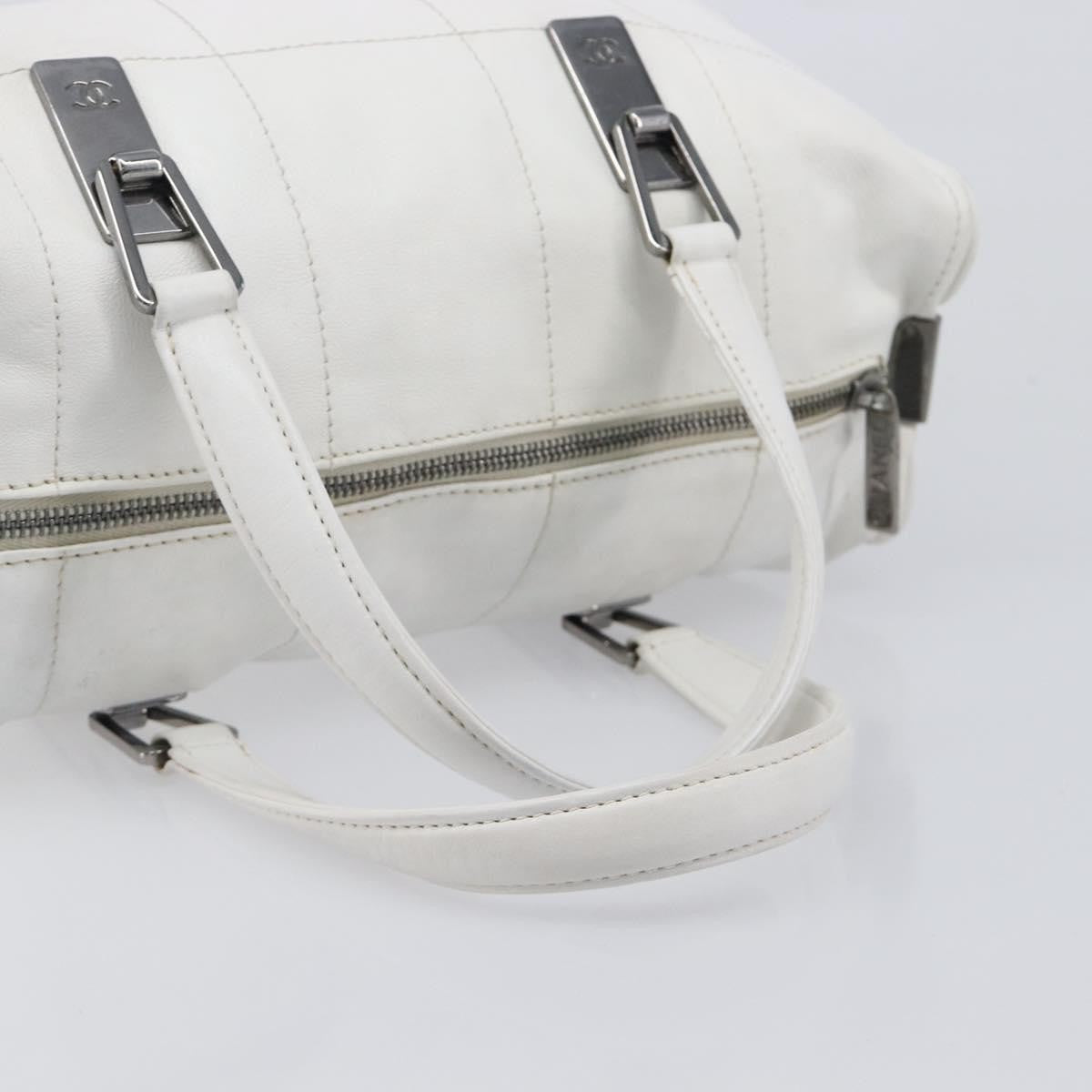 Chanel Square Stitch CC Boston Quilted Leather, White, Leather, Handbag