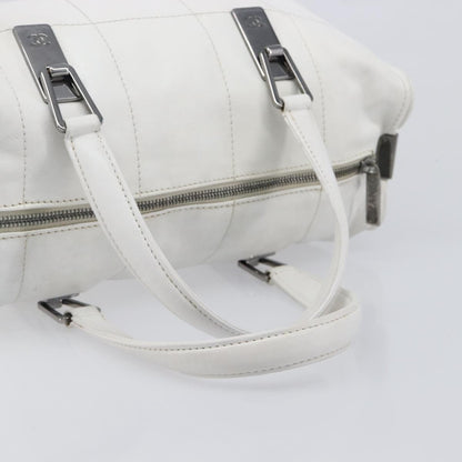 Chanel Square Stitch CC Boston Quilted Leather, White, Leather, Handbag
